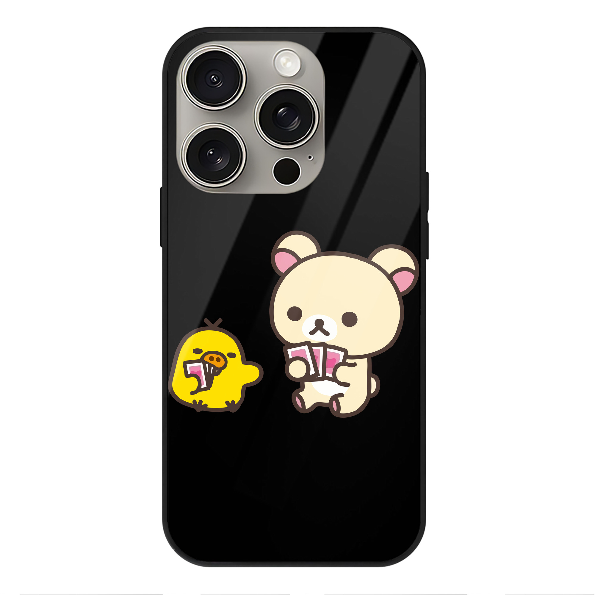 （画像用） リラックマ リラックマ キイロイトリ Rilakkuma Korilakkuma Kiiroitori 【iPhone15Pro対応】スマホケース 耐衝撃＆黄変防止 背面ガラス