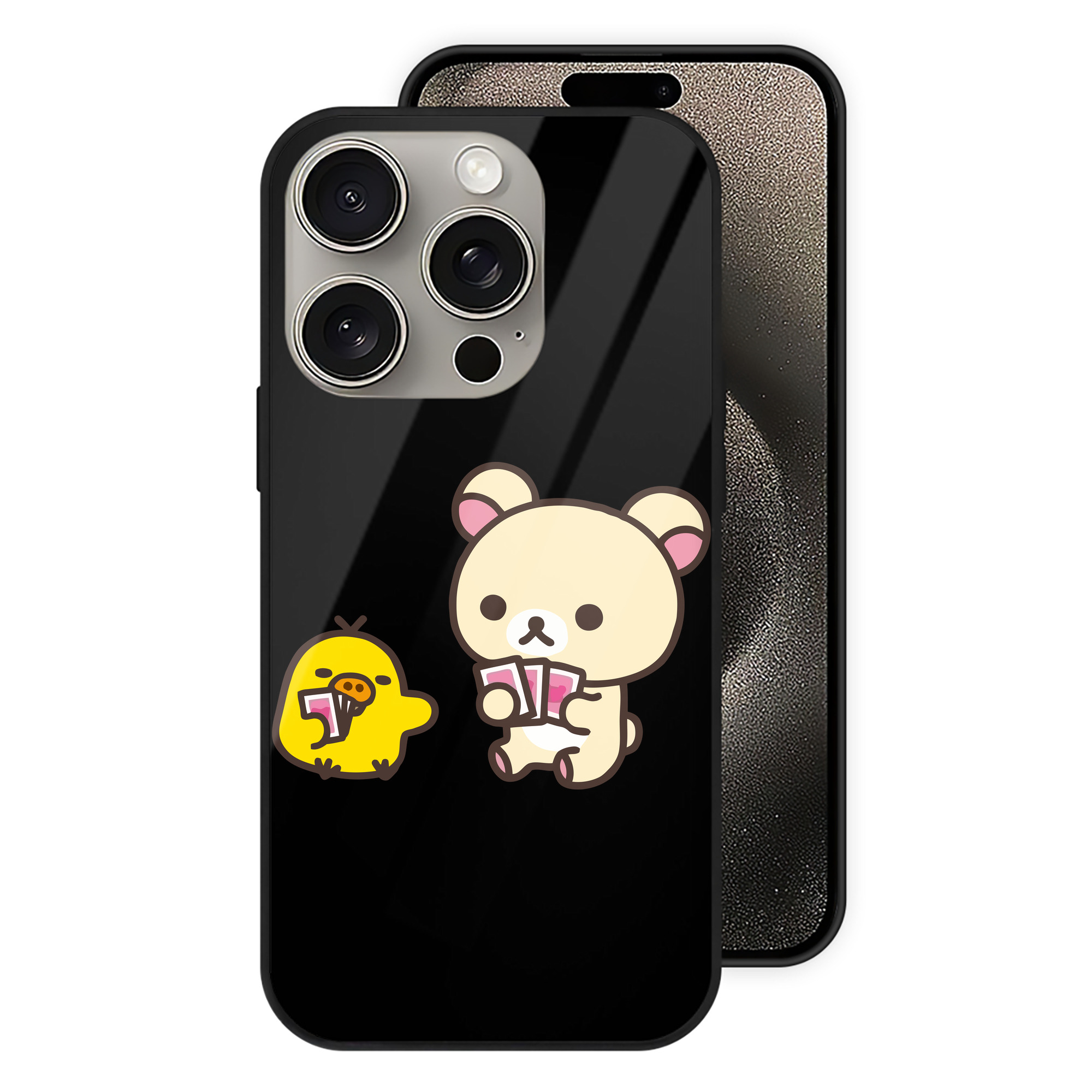 （画像用） リラックマ リラックマ キイロイトリ Rilakkuma Korilakkuma Kiiroitori 【iPhone15Pro対応】スマホケース 耐衝撃＆黄変防止 背面ガラス