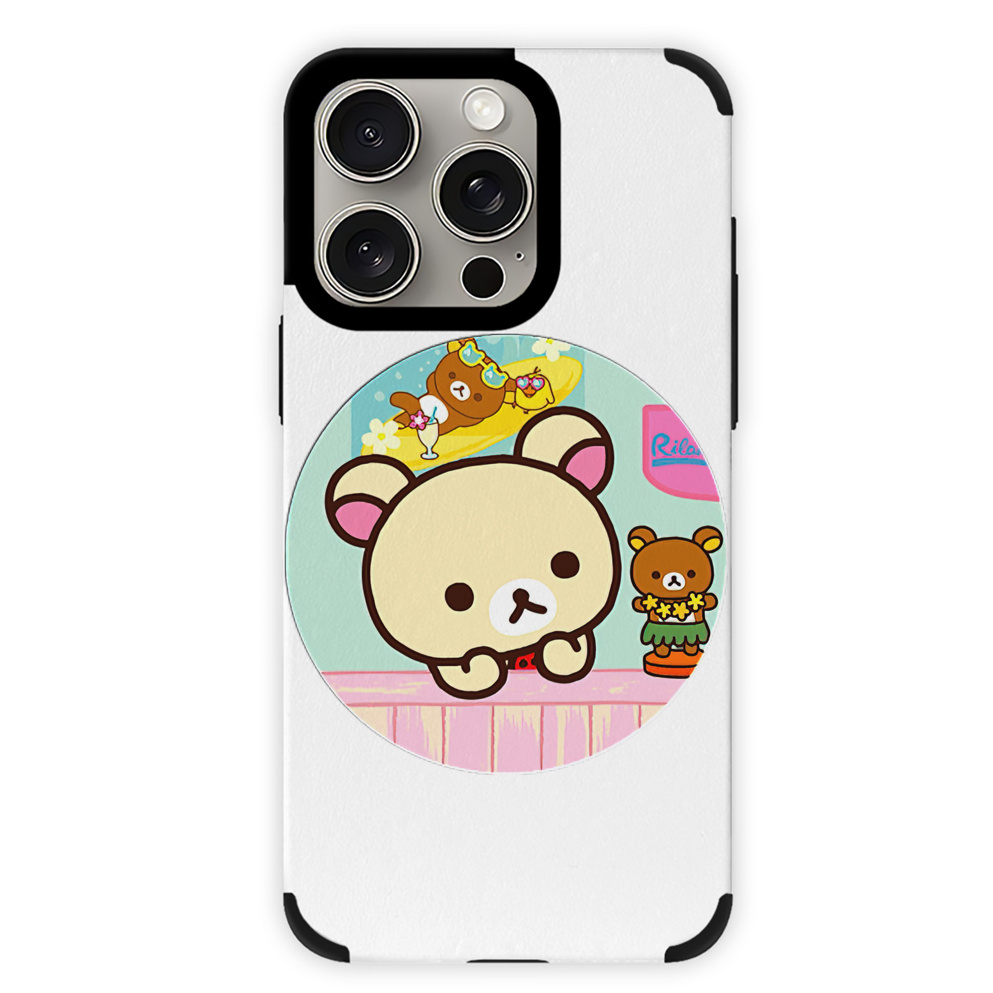 （画像用） リラックマ リラックマ キイロイトリ Rilakkuma Korilakkuma Kiiroitori 【iPhone15ProMax対応】 PUレザー スマホケース 耐衝撃＆黄変防止