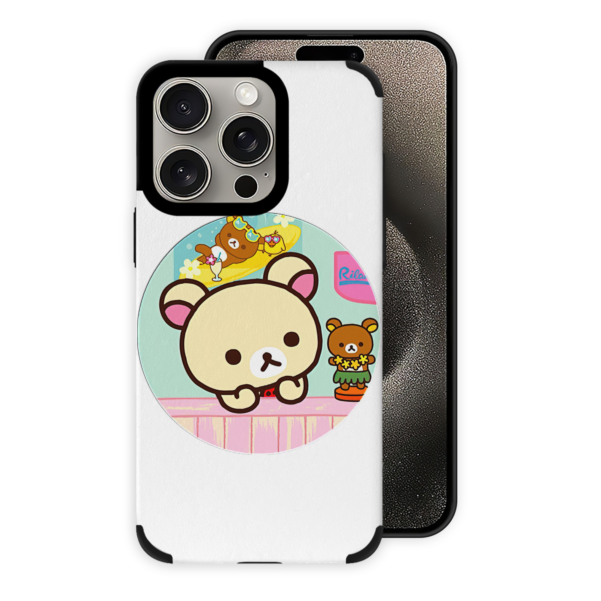 （画像用） リラックマ リラックマ キイロイトリ Rilakkuma Korilakkuma Kiiroitori 【iPhone15ProMax対応】 PUレザー スマホケース 耐衝撃＆黄変防止
