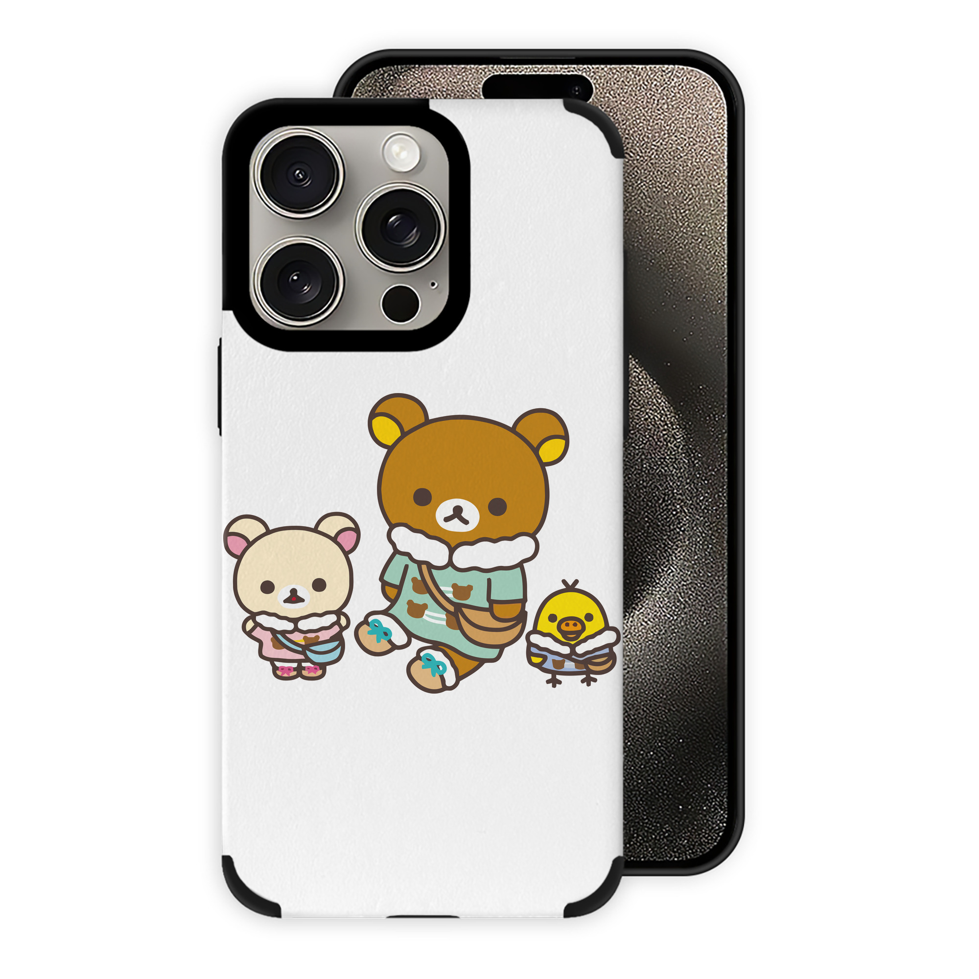（画像用） リラックマ リラックマ キイロイトリ Rilakkuma Korilakkuma Kiiroitori 【iPhone15ProMax対応】 PUレザー スマホケース 耐衝撃＆黄変防止