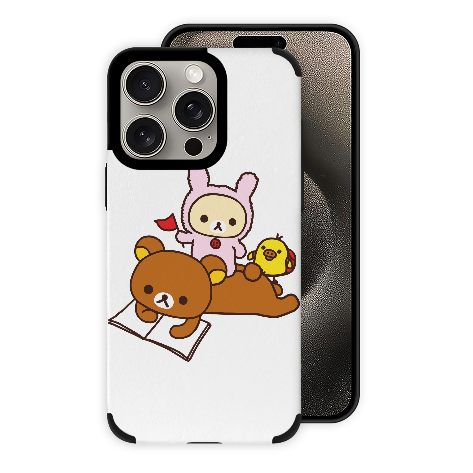 （画像用） リラックマ リラックマ キイロイトリ Rilakkuma Korilakkuma Kiiroitori 【iPhone15ProMax対応】 PUレザー スマホケース 耐衝撃＆黄変防止