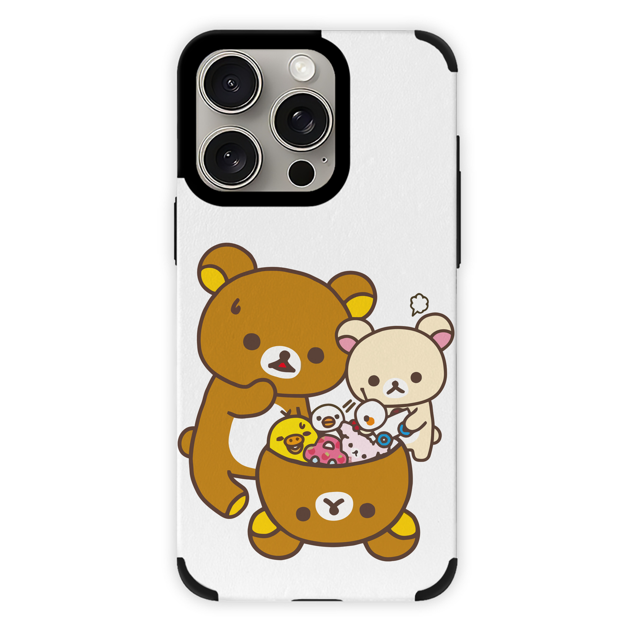 （画像用） リラックマ リラックマ キイロイトリ Rilakkuma Korilakkuma Kiiroitori 【iPhone15ProMax対応】 PUレザー スマホケース 耐衝撃＆黄変防止