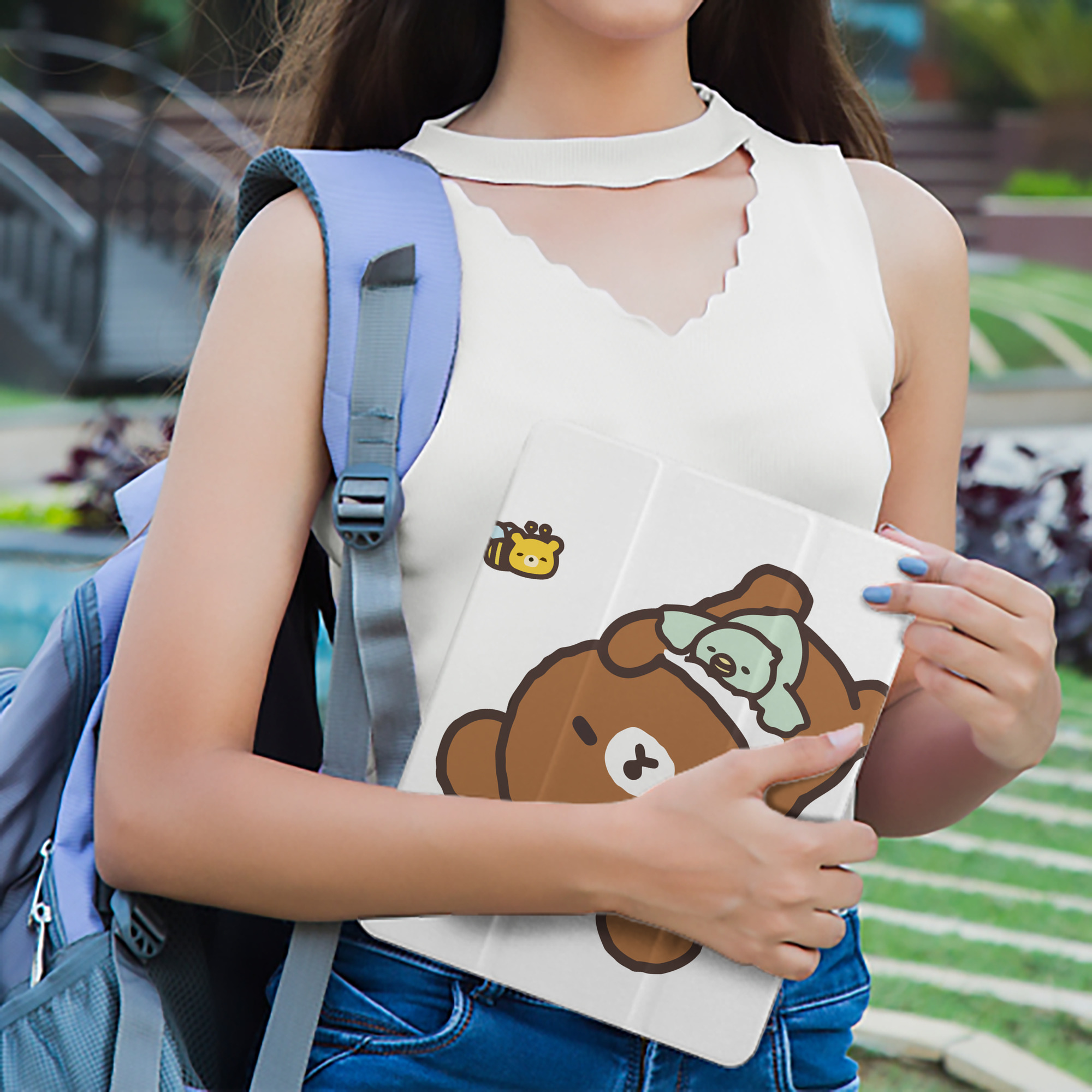 リラックマ リラックマ キイロイトリ Rilakkuma Korilakkuma Kiiroitori IPad ケース ペン収納付き 三つ折りスタンド PUレザー×シリコン 対応機種9.5/10.5/10.9インチ