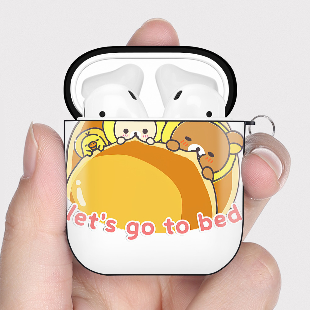 （画像用） リラックマ リラックマ キイロイトリ Rilakkuma Korilakkuma Kiiroitori AirPods 第2世代保護ケース ハードシェル ブラック 耐衝撃・防指紋・カラビナ付き
