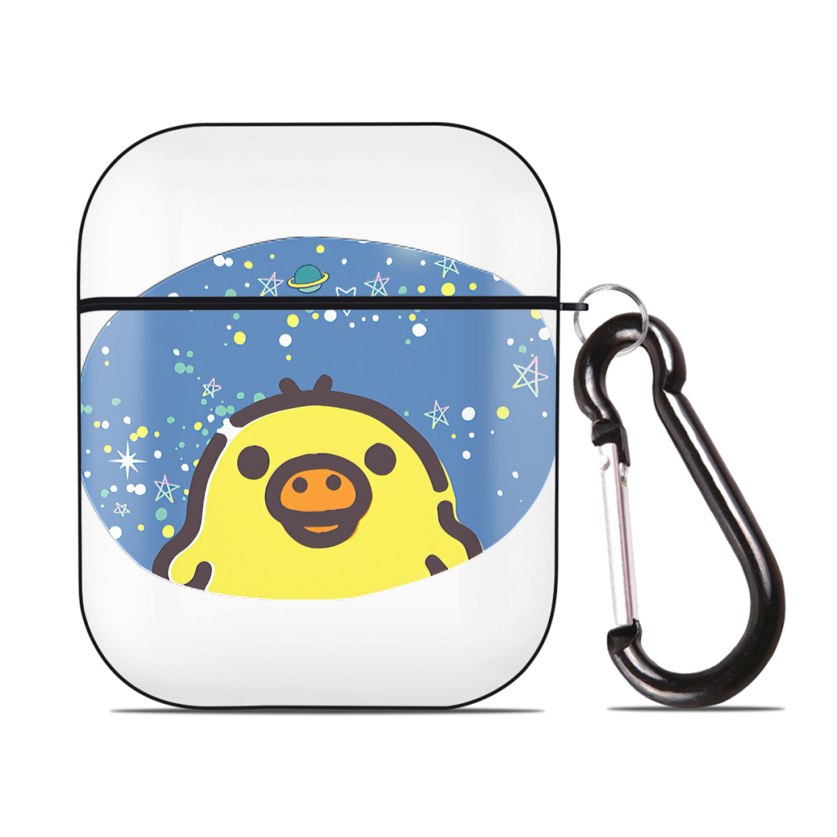 （画像用） リラックマ リラックマ キイロイトリ Rilakkuma Korilakkuma Kiiroitori AirPods 第2世代保護ケース ハードシェル ブラック 耐衝撃・防指紋・カラビナ付き