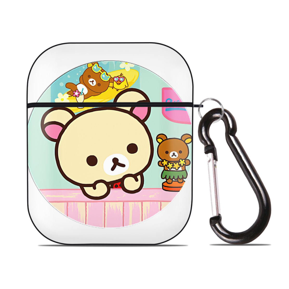 （画像用） リラックマ リラックマ キイロイトリ Rilakkuma Korilakkuma Kiiroitori AirPods 第2世代保護ケース ハードシェル ブラック 耐衝撃・防指紋・カラビナ付き