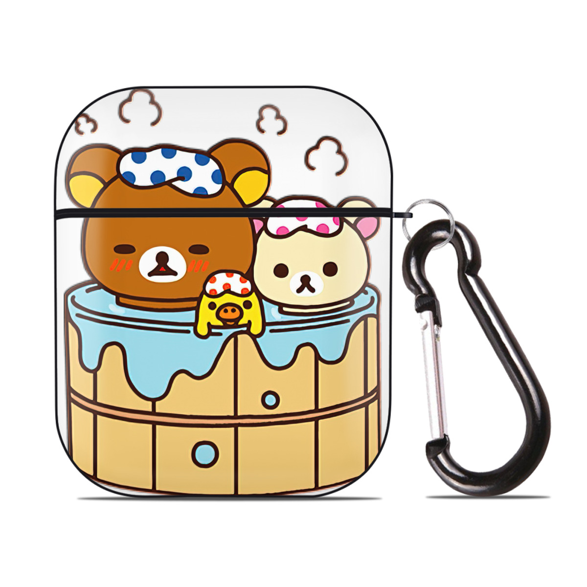 （画像用） リラックマ リラックマ キイロイトリ Rilakkuma Korilakkuma Kiiroitori AirPods 第2世代保護ケース ハードシェル ブラック 耐衝撃・防指紋・カラビナ付き