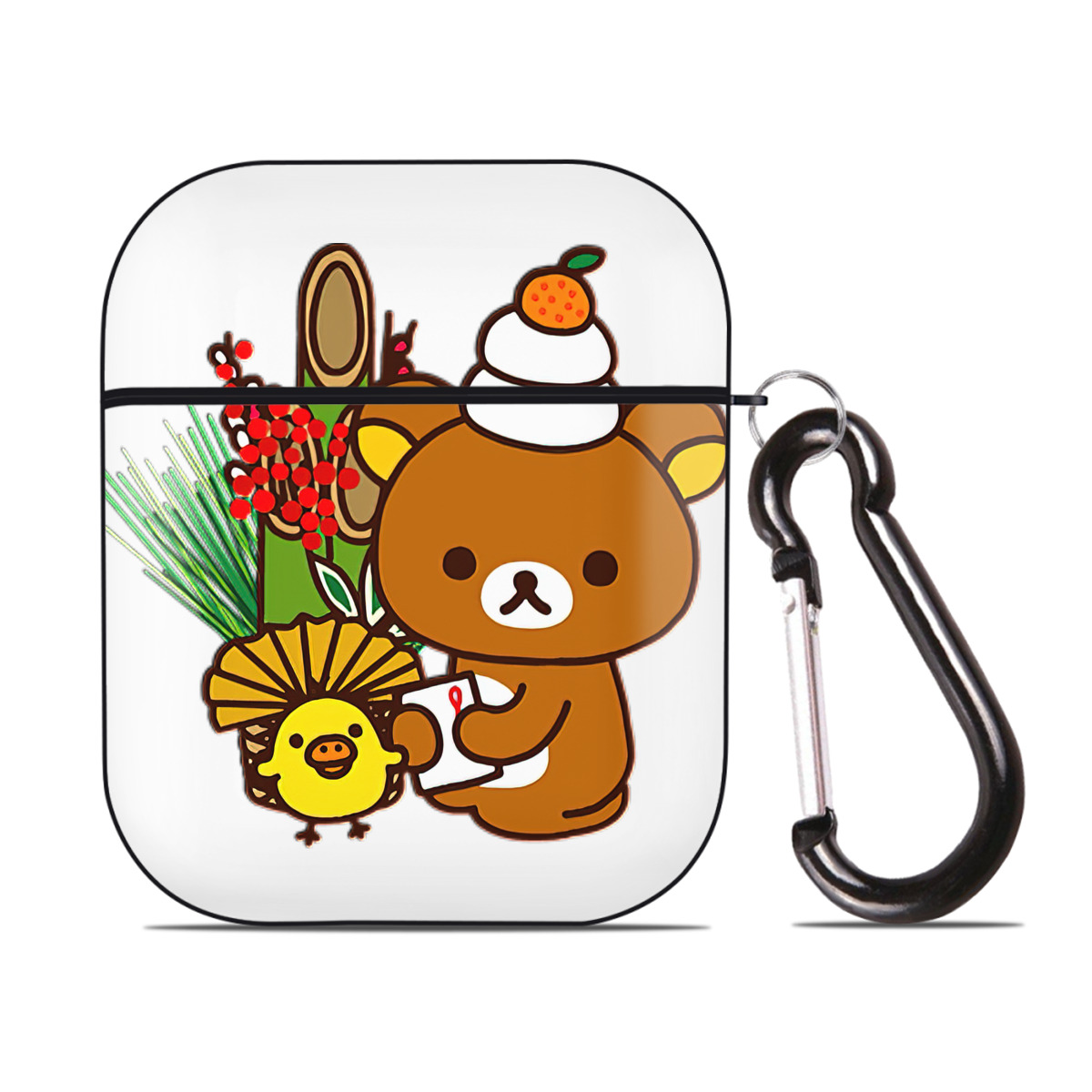 （画像用） リラックマ リラックマ キイロイトリ Rilakkuma Korilakkuma Kiiroitori AirPods 第2世代保護ケース ハードシェル ブラック 耐衝撃・防指紋・カラビナ付き