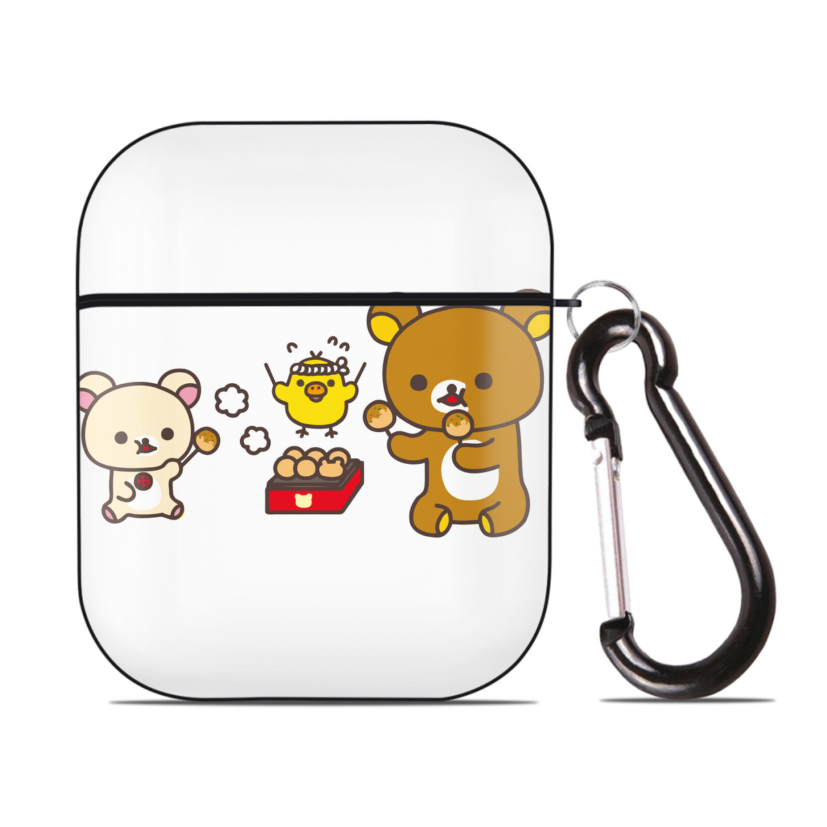 （画像用） リラックマ リラックマ キイロイトリ Rilakkuma Korilakkuma Kiiroitori AirPods 第2世代保護ケース ハードシェル ブラック 耐衝撃・防指紋・カラビナ付き