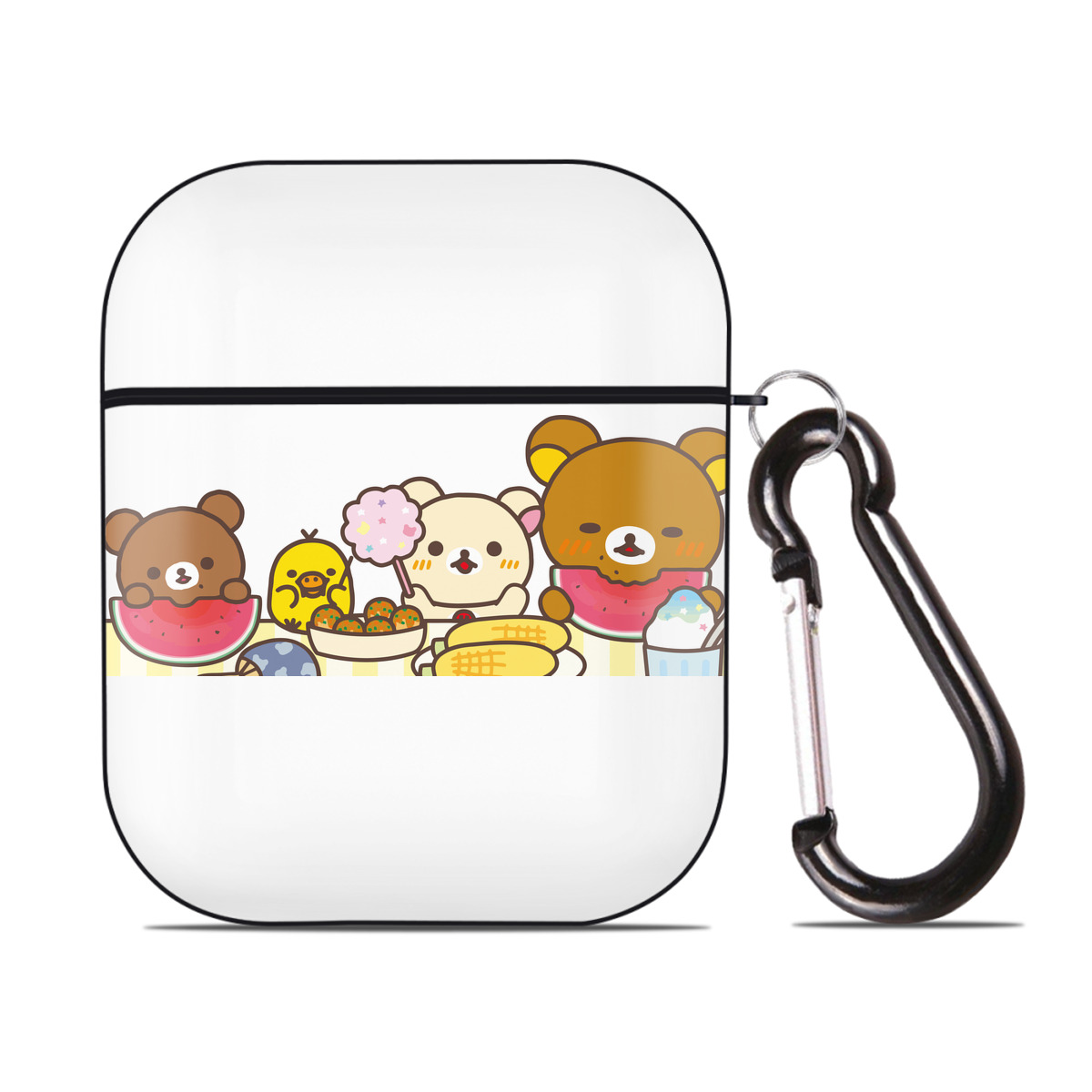 （画像用） リラックマ リラックマ キイロイトリ Rilakkuma Korilakkuma Kiiroitori AirPods 第2世代保護ケース ハードシェル ブラック 耐衝撃・防指紋・カラビナ付き