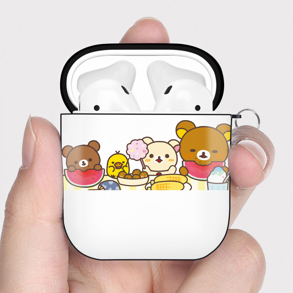 （画像用） リラックマ リラックマ キイロイトリ Rilakkuma Korilakkuma Kiiroitori AirPods 第2世代保護ケース ハードシェル ブラック 耐衝撃・防指紋・カラビナ付き