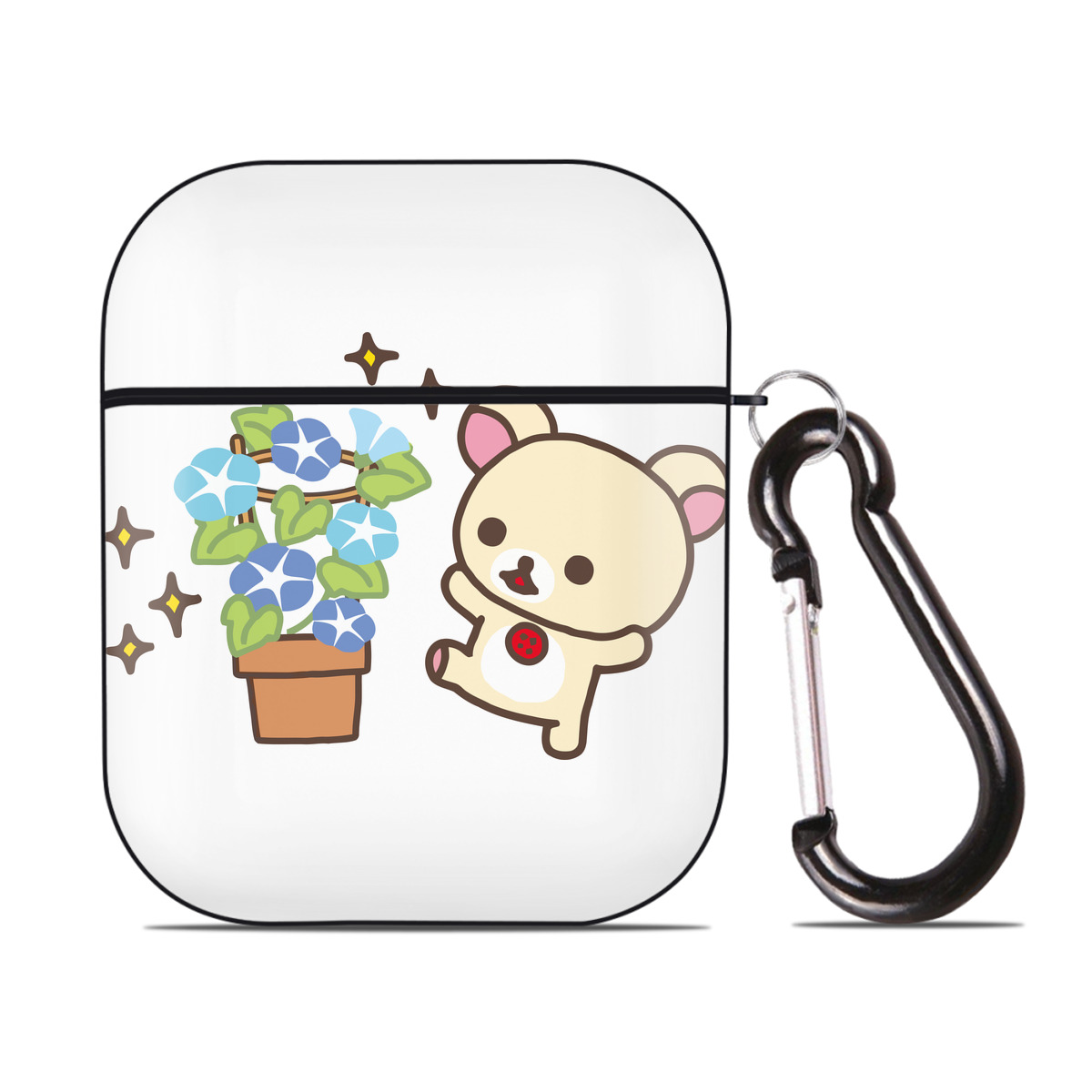 （画像用） リラックマ リラックマ キイロイトリ Rilakkuma Korilakkuma Kiiroitori AirPods 第2世代保護ケース ハードシェル ブラック 耐衝撃・防指紋・カラビナ付き