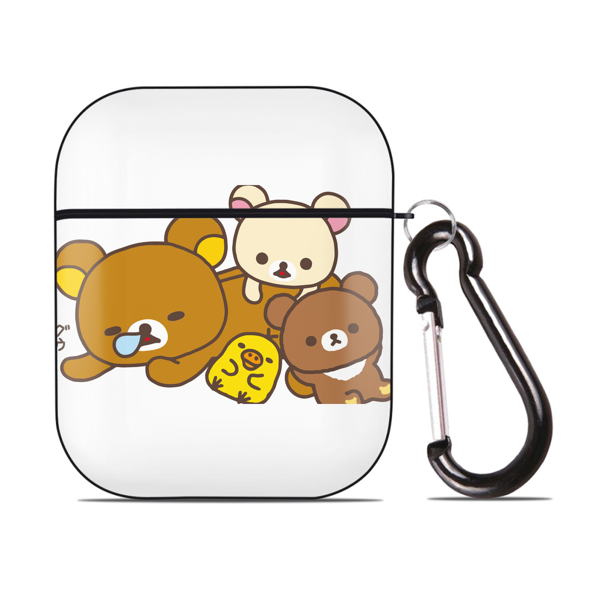 （画像用） リラックマ リラックマ キイロイトリ Rilakkuma Korilakkuma Kiiroitori AirPods 第2世代保護ケース ハードシェル ブラック 耐衝撃・防指紋・カラビナ付き