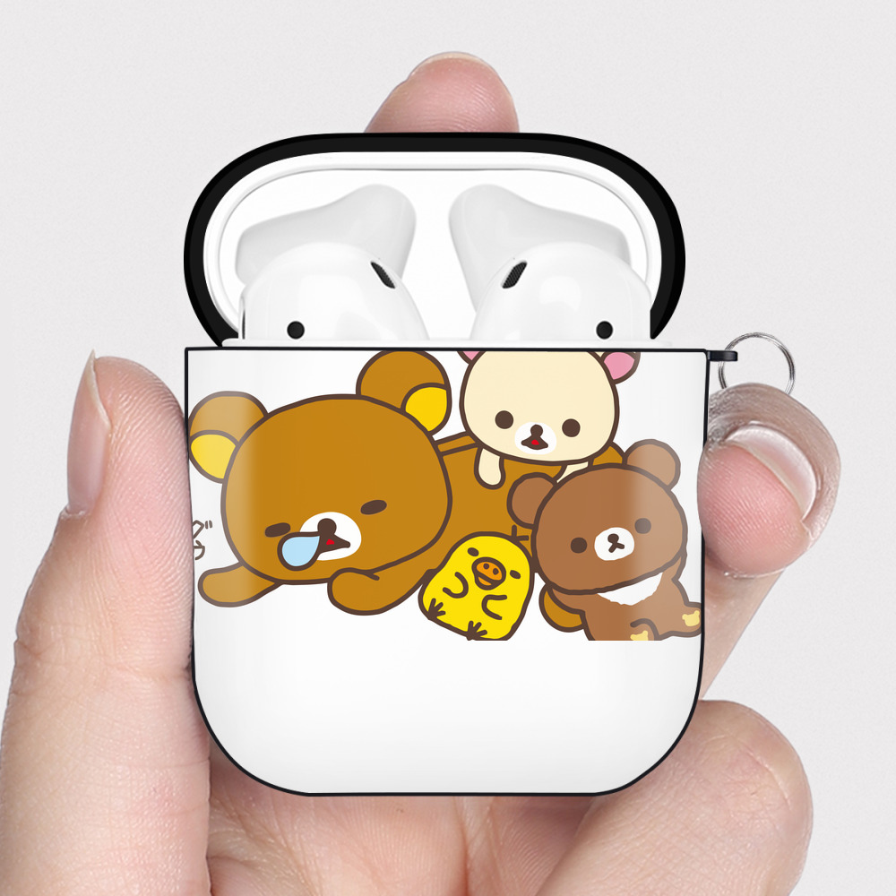 （画像用） リラックマ リラックマ キイロイトリ Rilakkuma Korilakkuma Kiiroitori AirPods 第2世代保護ケース ハードシェル ブラック 耐衝撃・防指紋・カラビナ付き