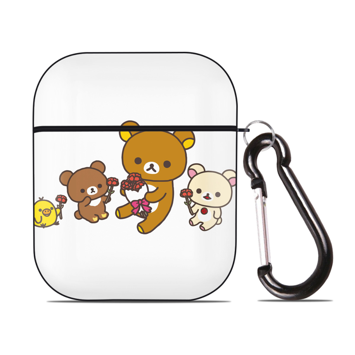 （画像用） リラックマ リラックマ キイロイトリ Rilakkuma Korilakkuma Kiiroitori AirPods 第2世代保護ケース ハードシェル ブラック 耐衝撃・防指紋・カラビナ付き