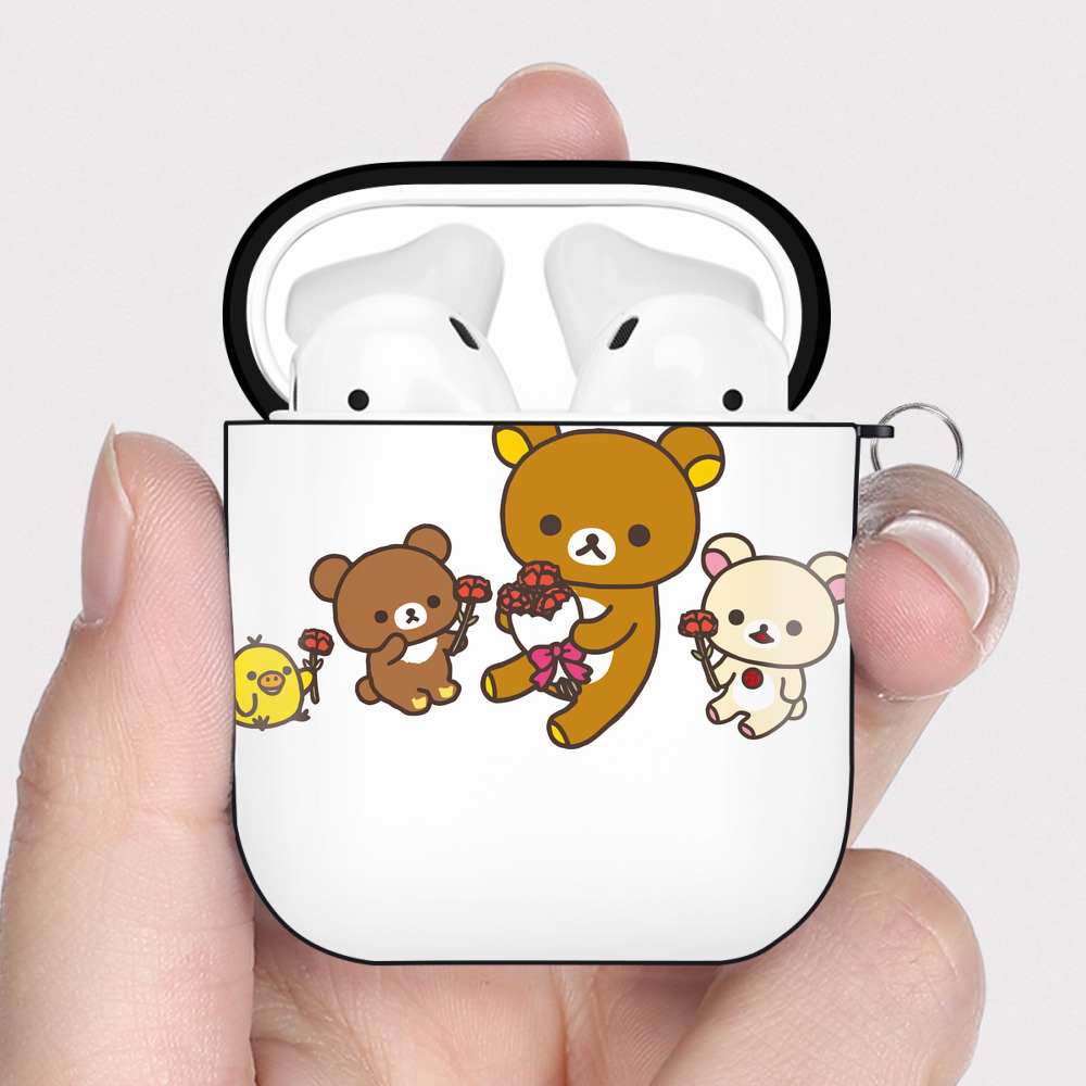 （画像用） リラックマ リラックマ キイロイトリ Rilakkuma Korilakkuma Kiiroitori AirPods 第2世代保護ケース ハードシェル ブラック 耐衝撃・防指紋・カラビナ付き