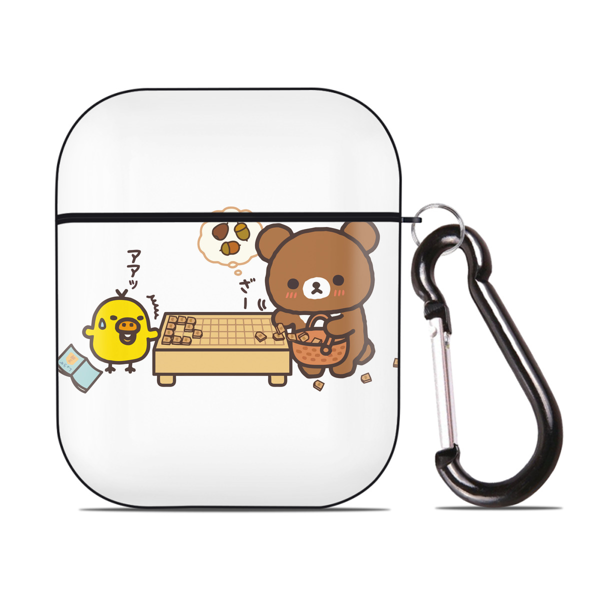 （画像用） リラックマ リラックマ キイロイトリ Rilakkuma Korilakkuma Kiiroitori AirPods 第2世代保護ケース ハードシェル ブラック 耐衝撃・防指紋・カラビナ付き