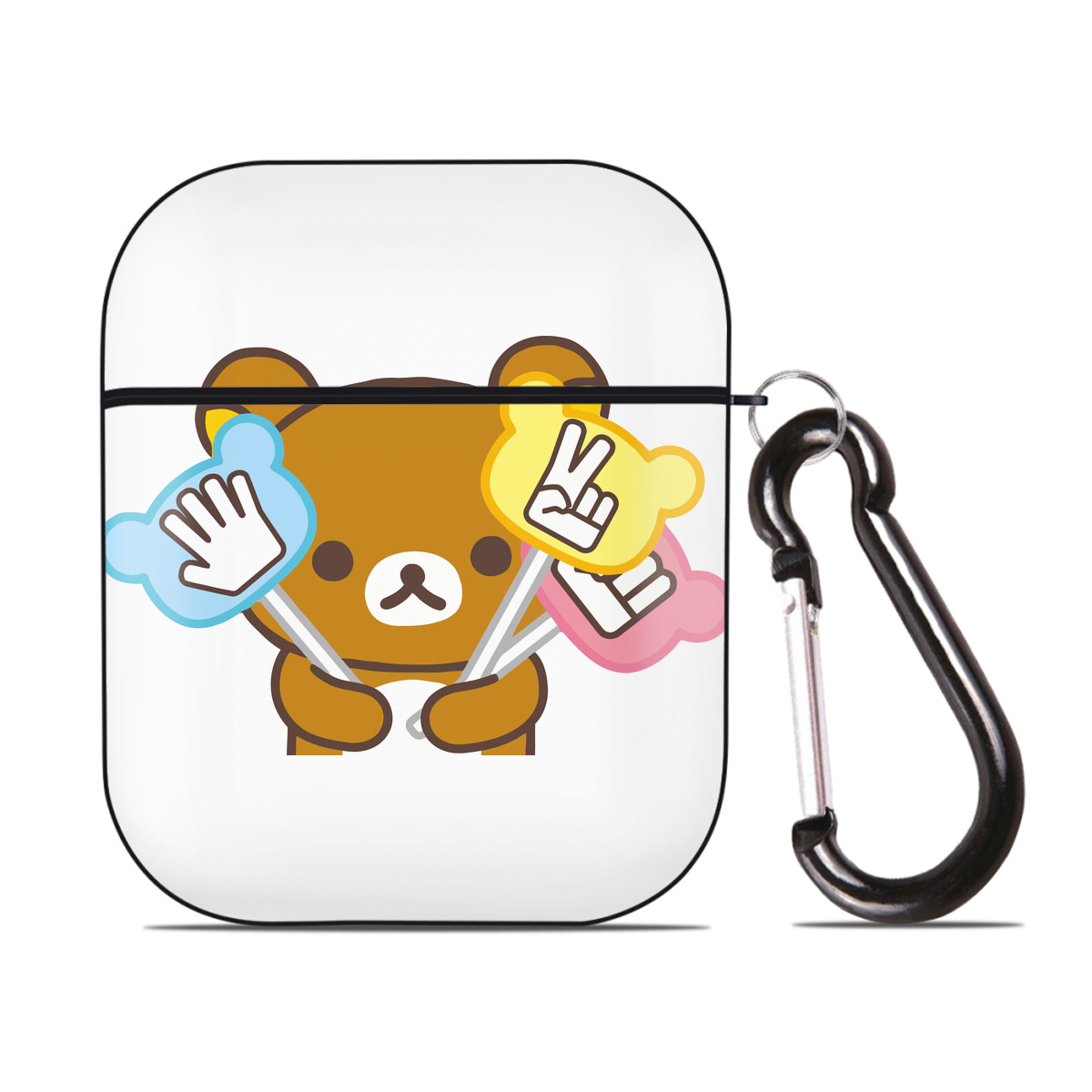 （画像用） リラックマ リラックマ キイロイトリ Rilakkuma Korilakkuma Kiiroitori AirPods 第2世代保護ケース ハードシェル ブラック 耐衝撃・防指紋・カラビナ付き