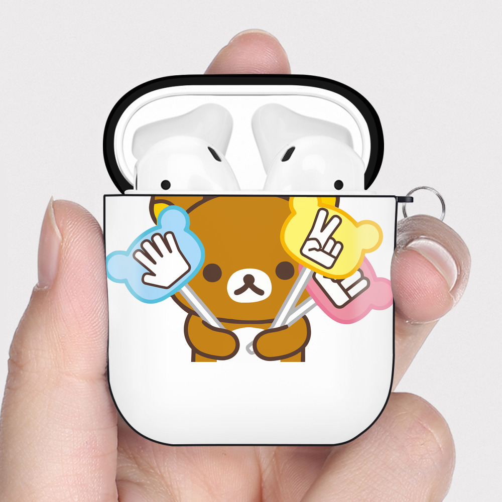 （画像用） リラックマ リラックマ キイロイトリ Rilakkuma Korilakkuma Kiiroitori AirPods 第2世代保護ケース ハードシェル ブラック 耐衝撃・防指紋・カラビナ付き