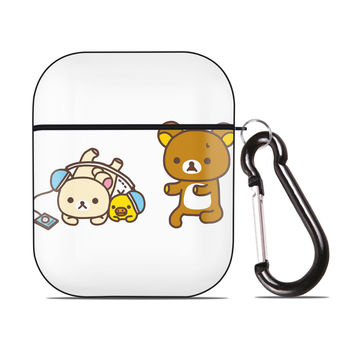 （画像用） リラックマ リラックマ キイロイトリ Rilakkuma Korilakkuma Kiiroitori AirPods 第2世代保護ケース ハードシェル ブラック 耐衝撃・防指紋・カラビナ付き