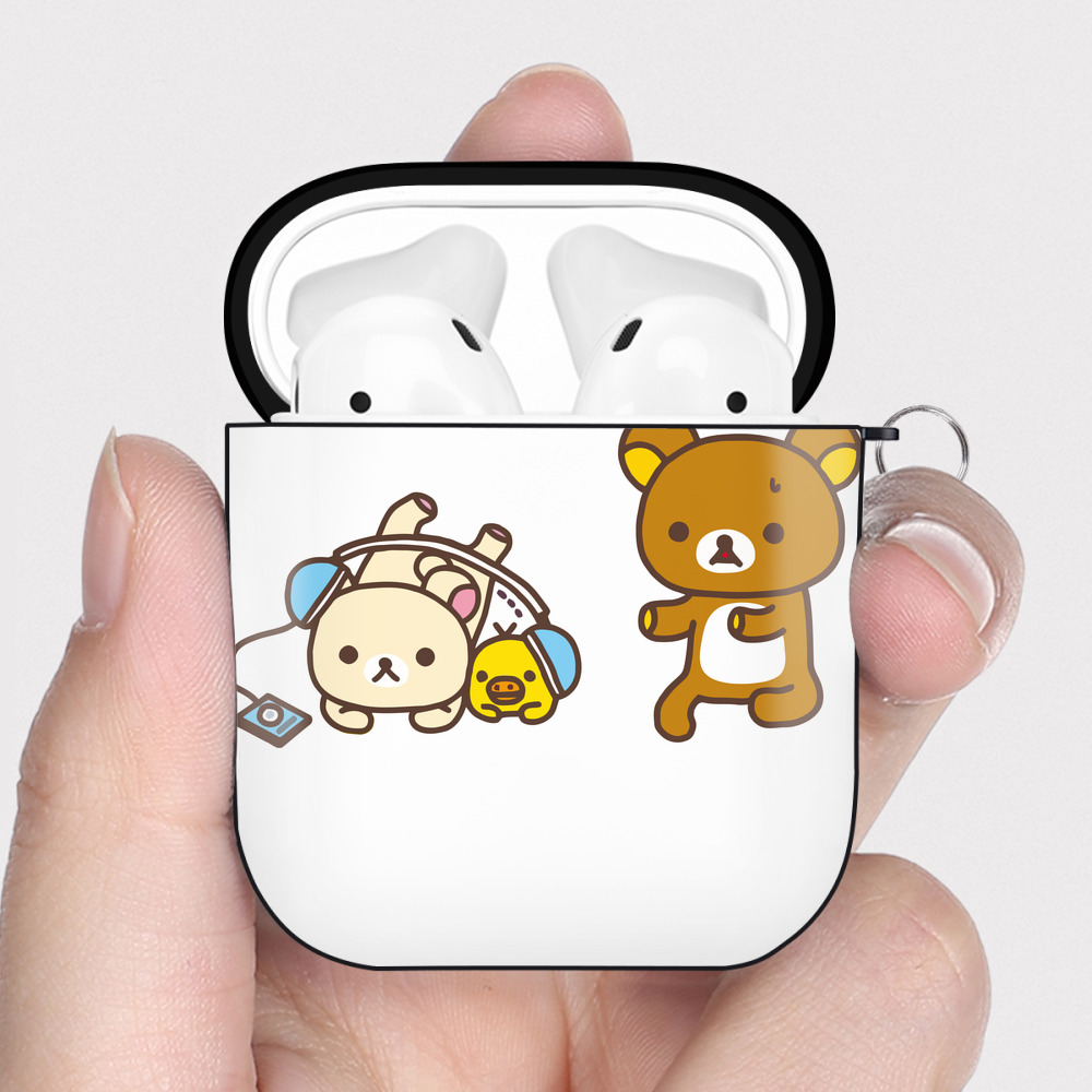 （画像用） リラックマ リラックマ キイロイトリ Rilakkuma Korilakkuma Kiiroitori AirPods 第2世代保護ケース ハードシェル ブラック 耐衝撃・防指紋・カラビナ付き