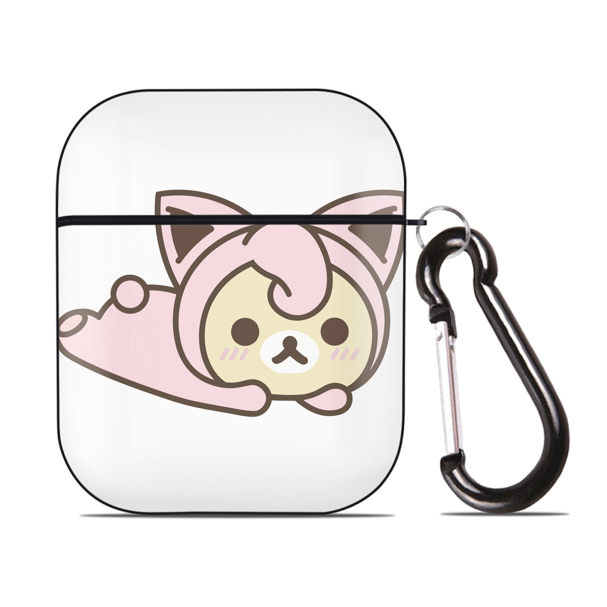 （画像用） リラックマ リラックマ キイロイトリ Rilakkuma Korilakkuma Kiiroitori AirPods 第2世代保護ケース ハードシェル ブラック 耐衝撃・防指紋・カラビナ付き