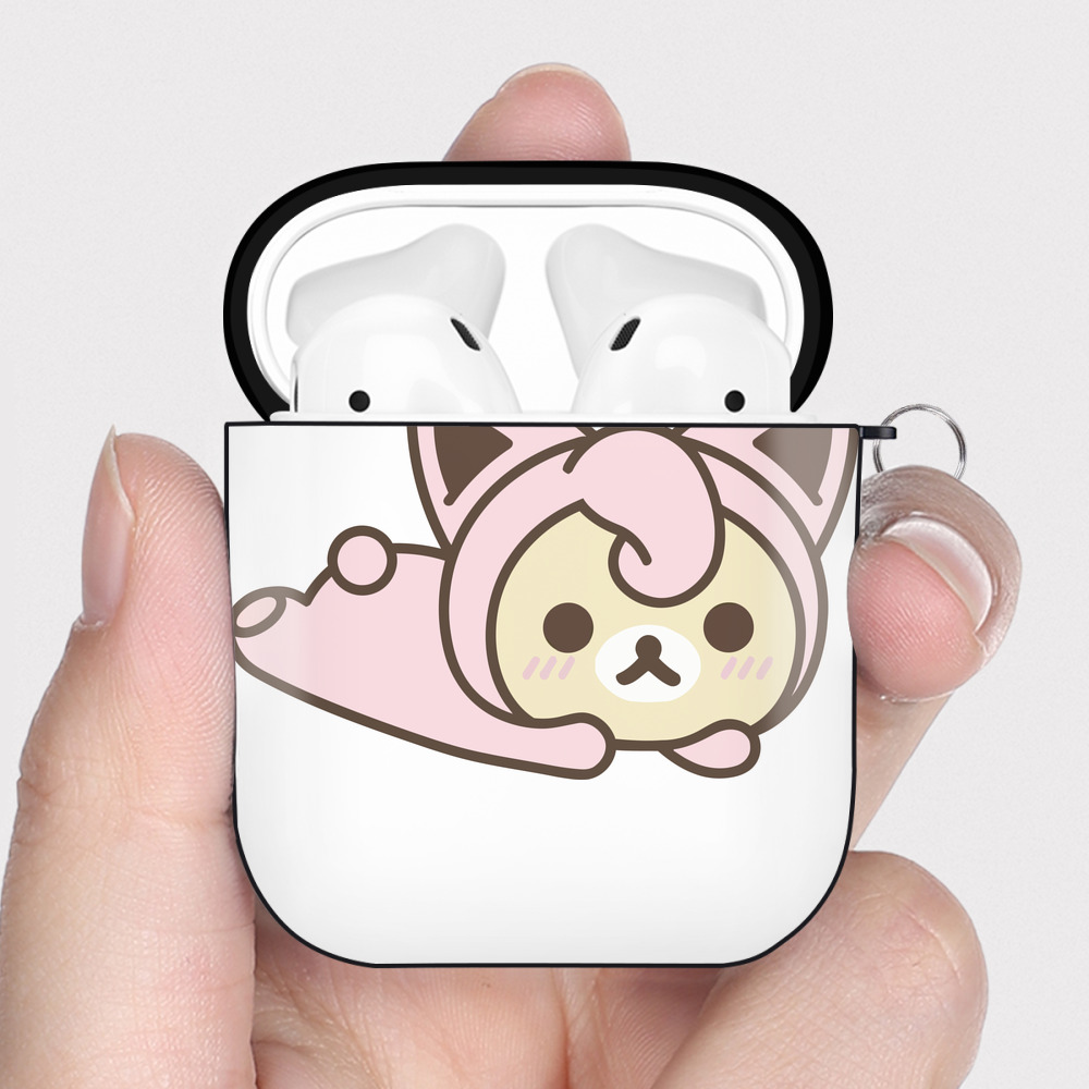 （画像用） リラックマ リラックマ キイロイトリ Rilakkuma Korilakkuma Kiiroitori AirPods 第2世代保護ケース ハードシェル ブラック 耐衝撃・防指紋・カラビナ付き