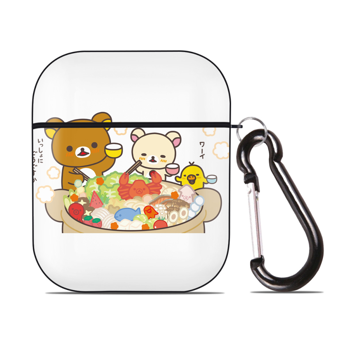 （画像用） リラックマ リラックマ キイロイトリ Rilakkuma Korilakkuma Kiiroitori AirPods 第2世代保護ケース ハードシェル ブラック 耐衝撃・防指紋・カラビナ付き