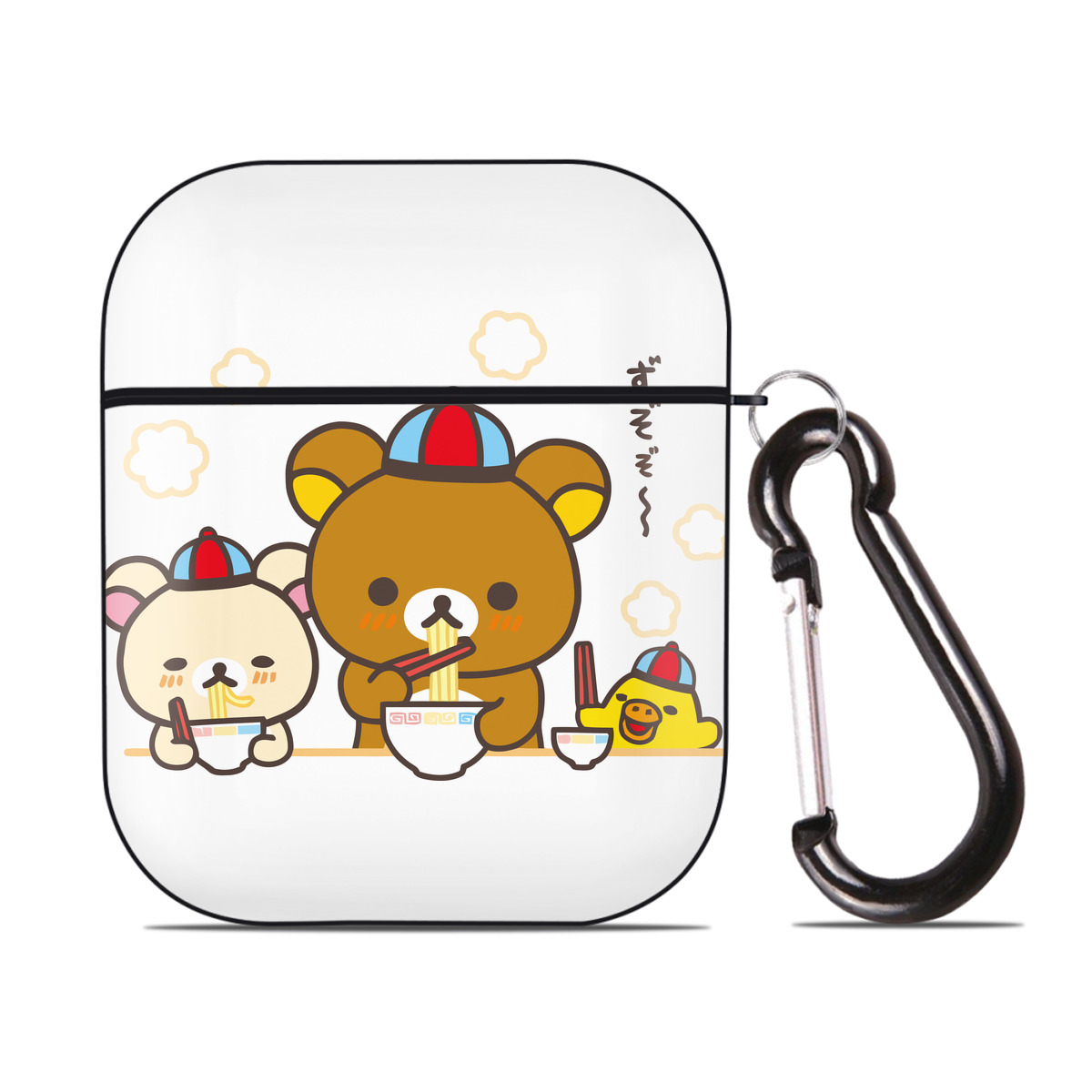 （画像用） リラックマ リラックマ キイロイトリ Rilakkuma Korilakkuma Kiiroitori AirPods 第2世代保護ケース ハードシェル ブラック 耐衝撃・防指紋・カラビナ付き