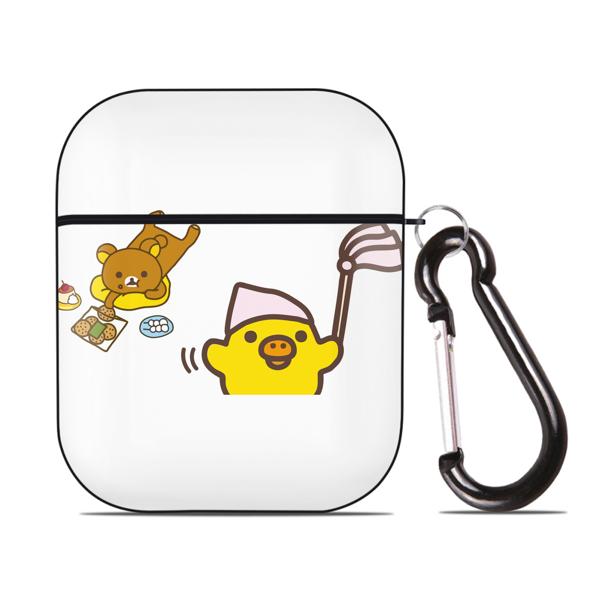 （画像用） リラックマ リラックマ キイロイトリ Rilakkuma Korilakkuma Kiiroitori AirPods 第2世代保護ケース ハードシェル ブラック 耐衝撃・防指紋・カラビナ付き