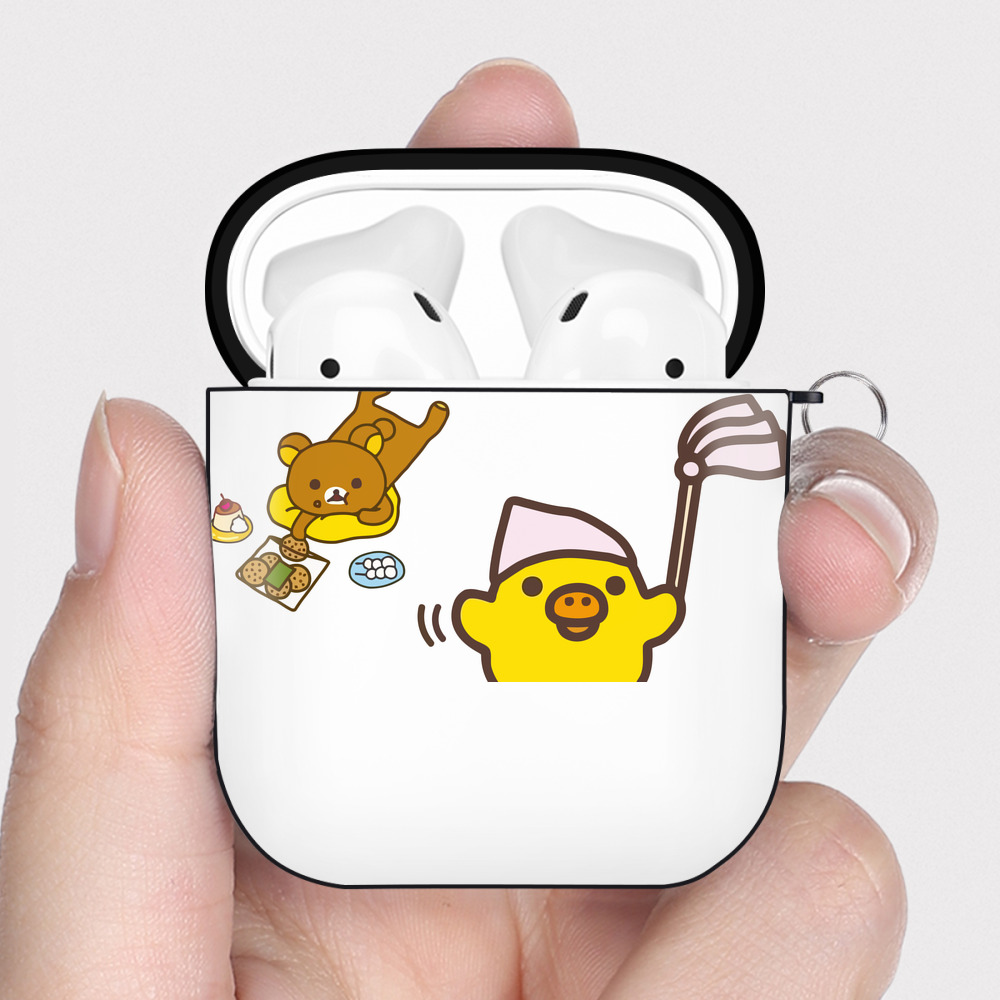 （画像用） リラックマ リラックマ キイロイトリ Rilakkuma Korilakkuma Kiiroitori AirPods 第2世代保護ケース ハードシェル ブラック 耐衝撃・防指紋・カラビナ付き