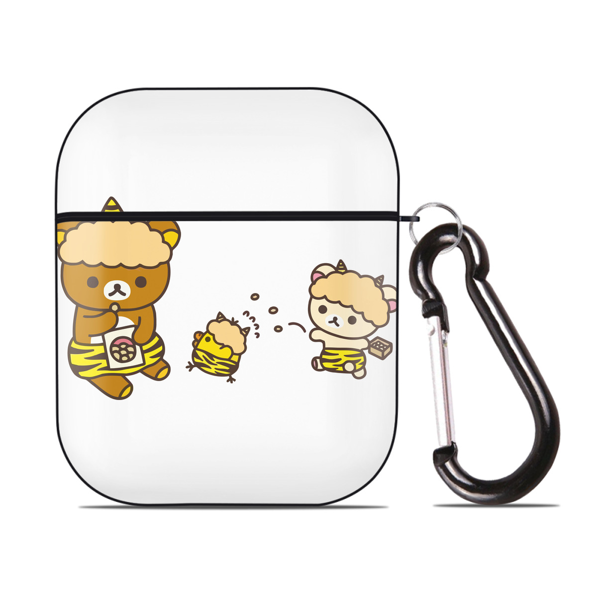 （画像用） リラックマ リラックマ キイロイトリ Rilakkuma Korilakkuma Kiiroitori AirPods 第2世代保護ケース ハードシェル ブラック 耐衝撃・防指紋・カラビナ付き