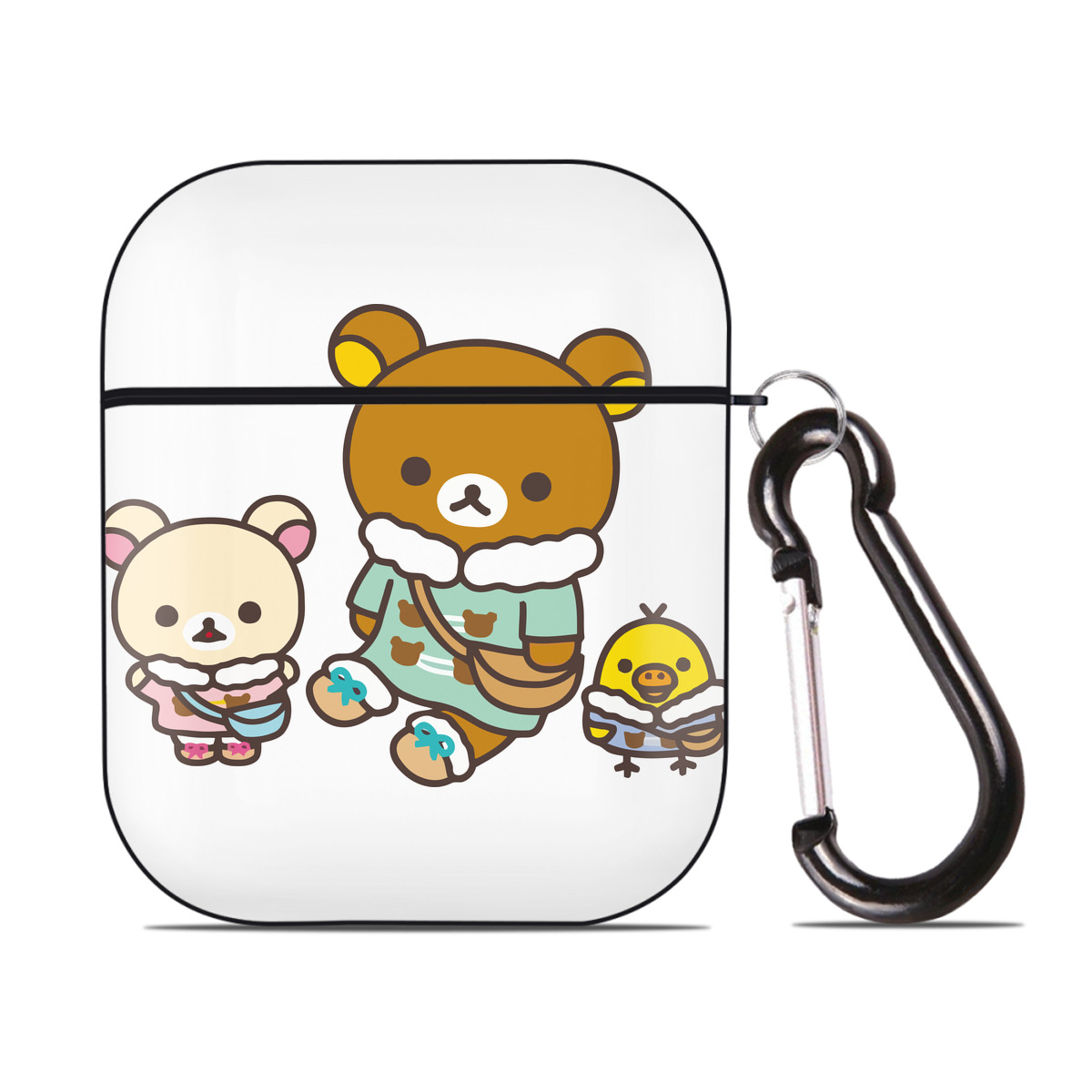 （画像用） リラックマ リラックマ キイロイトリ Rilakkuma Korilakkuma Kiiroitori AirPods 第2世代保護ケース ハードシェル ブラック 耐衝撃・防指紋・カラビナ付き