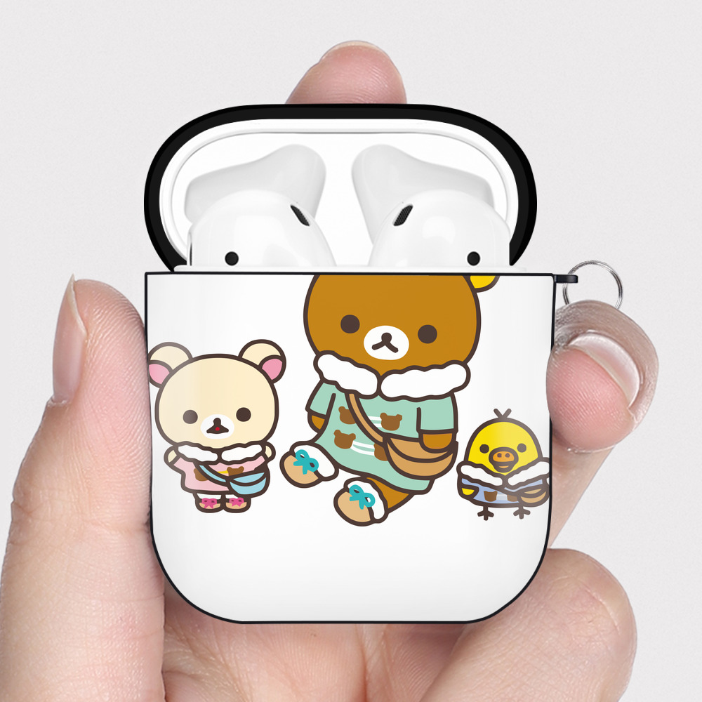 （画像用） リラックマ リラックマ キイロイトリ Rilakkuma Korilakkuma Kiiroitori AirPods 第2世代保護ケース ハードシェル ブラック 耐衝撃・防指紋・カラビナ付き