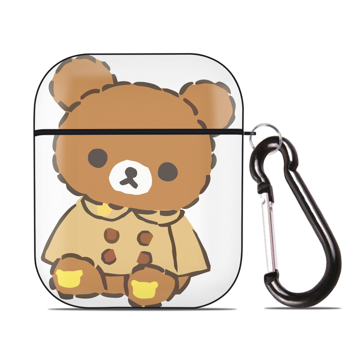 （画像用） リラックマ リラックマ キイロイトリ Rilakkuma Korilakkuma Kiiroitori AirPods 第2世代保護ケース ハードシェル ブラック 耐衝撃・防指紋・カラビナ付き