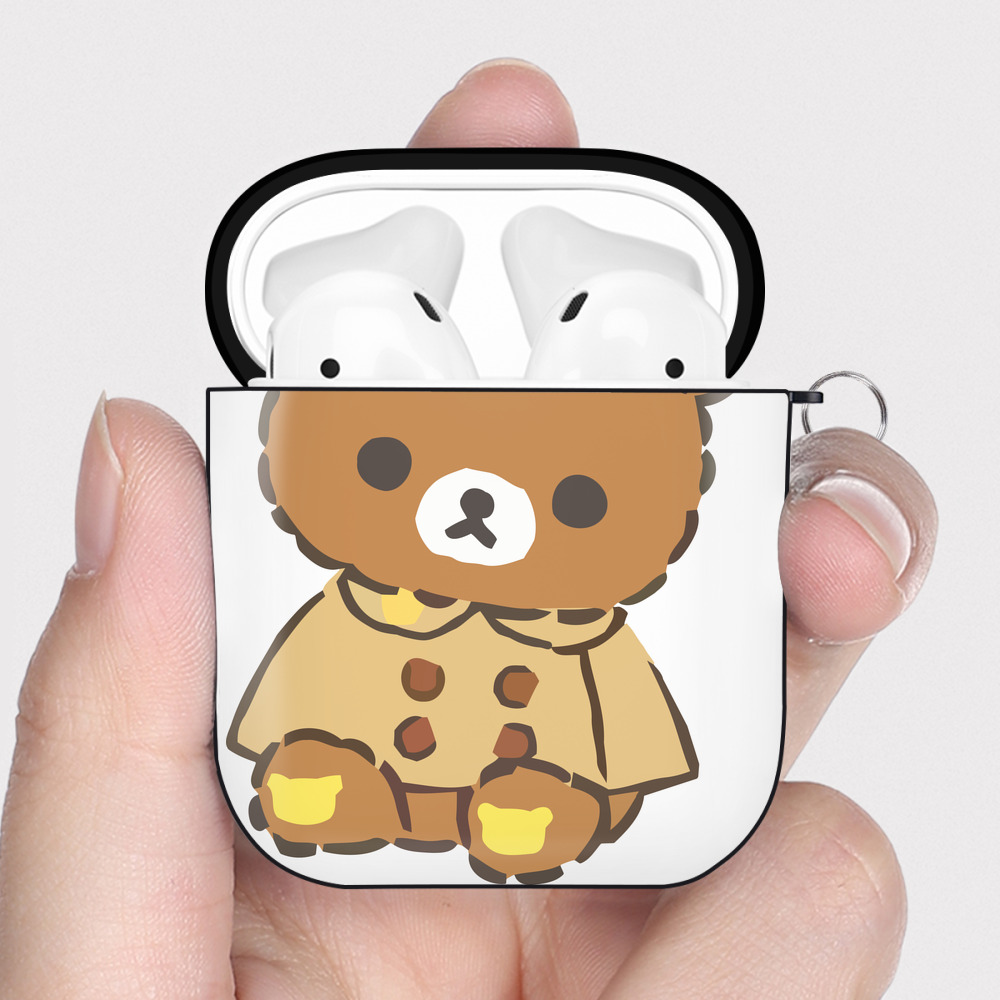 （画像用） リラックマ リラックマ キイロイトリ Rilakkuma Korilakkuma Kiiroitori AirPods 第2世代保護ケース ハードシェル ブラック 耐衝撃・防指紋・カラビナ付き