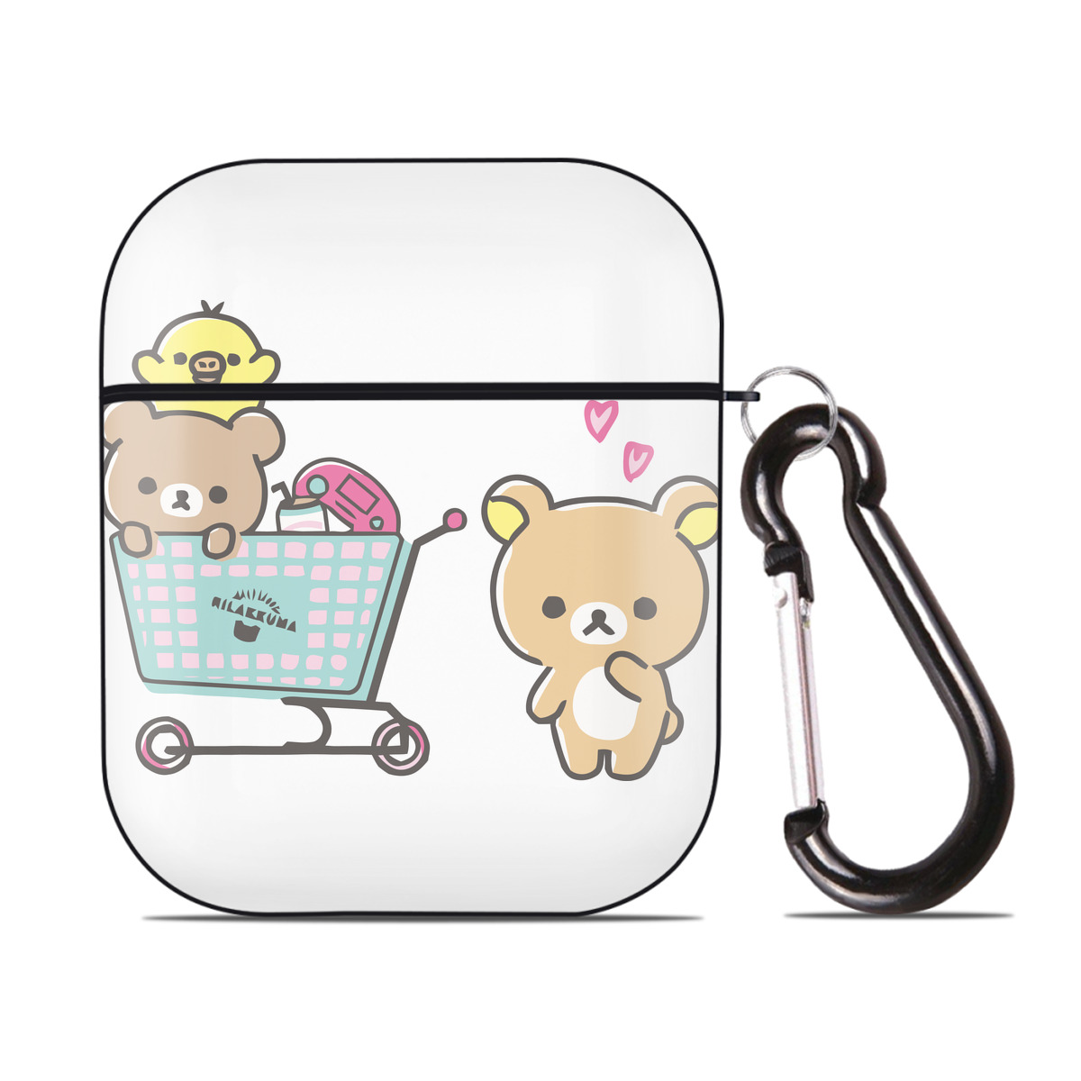 （画像用） リラックマ リラックマ キイロイトリ Rilakkuma Korilakkuma Kiiroitori AirPods 第2世代保護ケース ハードシェル ブラック 耐衝撃・防指紋・カラビナ付き
