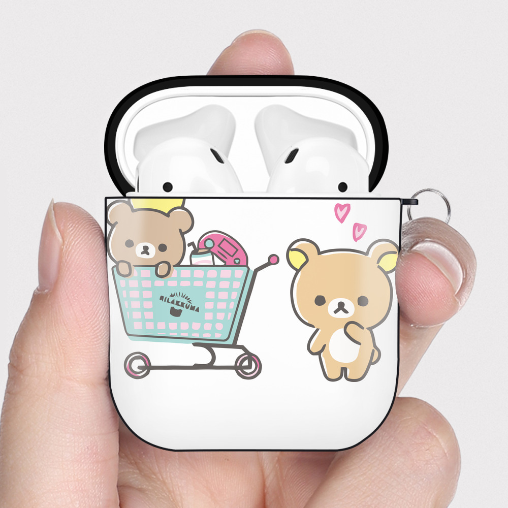 （画像用） リラックマ リラックマ キイロイトリ Rilakkuma Korilakkuma Kiiroitori AirPods 第2世代保護ケース ハードシェル ブラック 耐衝撃・防指紋・カラビナ付き