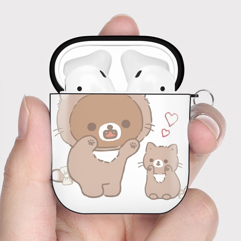 （画像用） リラックマ リラックマ キイロイトリ Rilakkuma Korilakkuma Kiiroitori AirPods 第2世代保護ケース ハードシェル ブラック 耐衝撃・防指紋・カラビナ付き