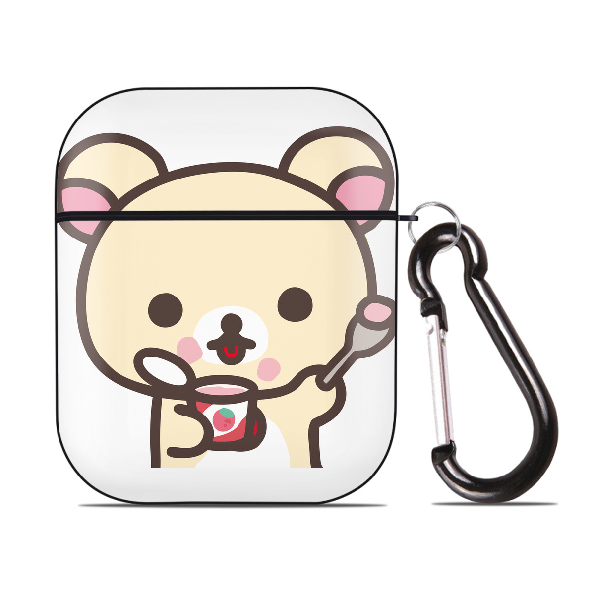 （画像用） リラックマ リラックマ キイロイトリ Rilakkuma Korilakkuma Kiiroitori AirPods 第2世代保護ケース ハードシェル ブラック 耐衝撃・防指紋・カラビナ付き