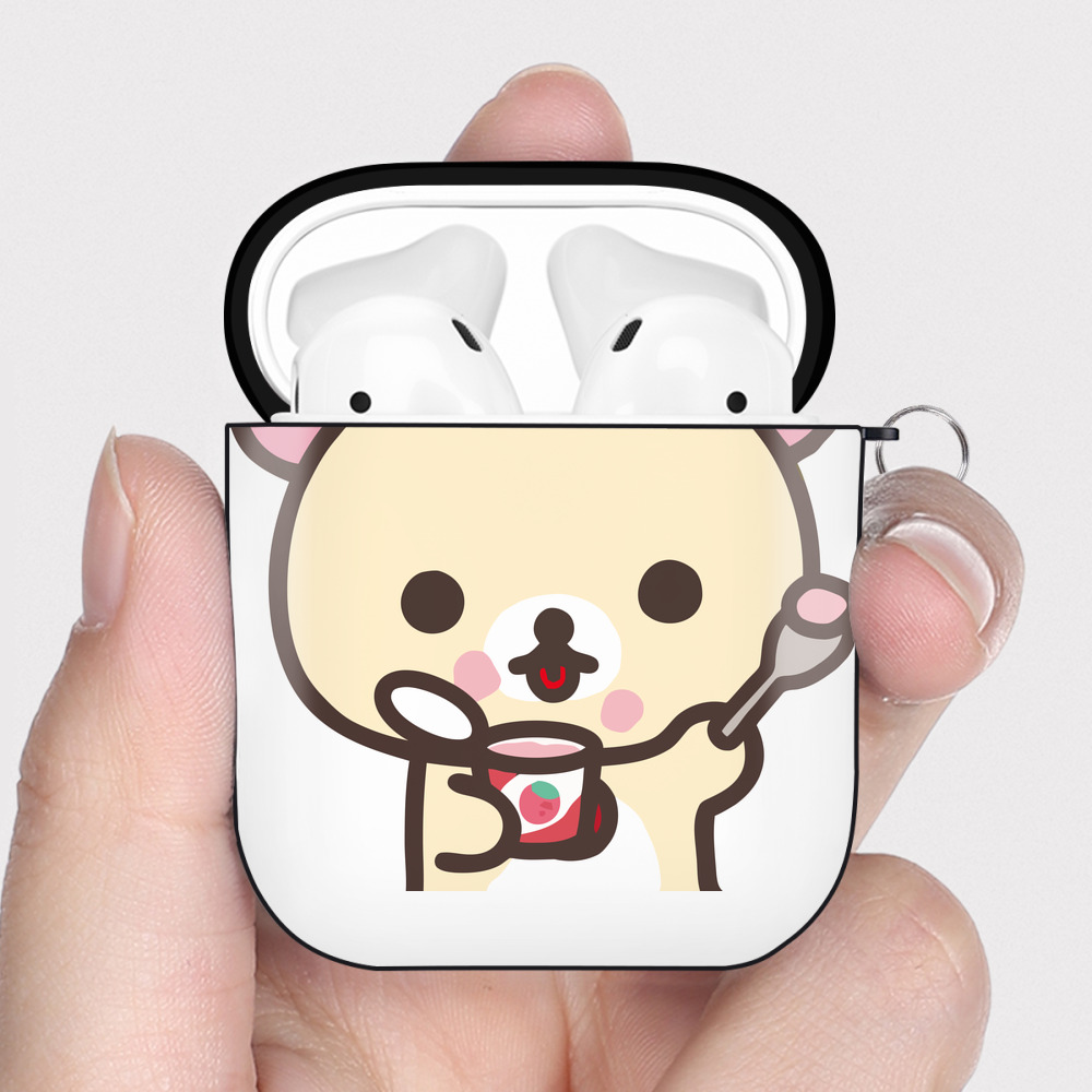 （画像用） リラックマ リラックマ キイロイトリ Rilakkuma Korilakkuma Kiiroitori AirPods 第2世代保護ケース ハードシェル ブラック 耐衝撃・防指紋・カラビナ付き