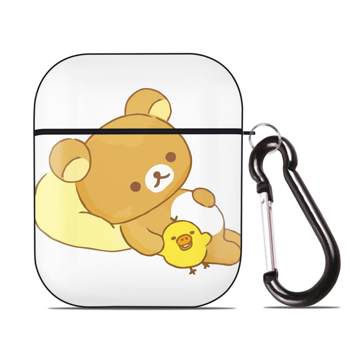 （画像用） リラックマ リラックマ キイロイトリ Rilakkuma Korilakkuma Kiiroitori AirPods 第2世代保護ケース ハードシェル ブラック 耐衝撃・防指紋・カラビナ付き