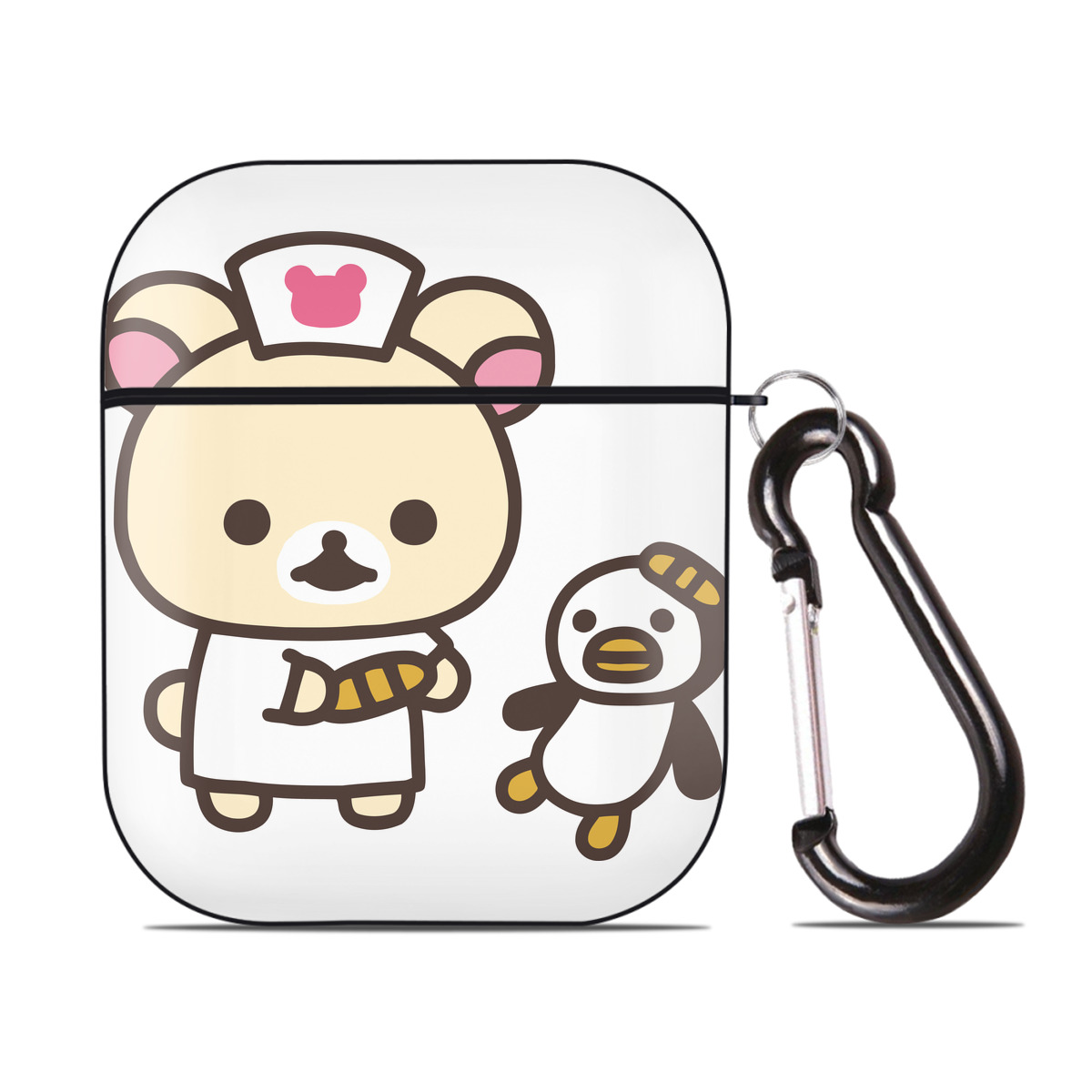 （画像用） リラックマ リラックマ キイロイトリ Rilakkuma Korilakkuma Kiiroitori AirPods 第2世代保護ケース ハードシェル ブラック 耐衝撃・防指紋・カラビナ付き