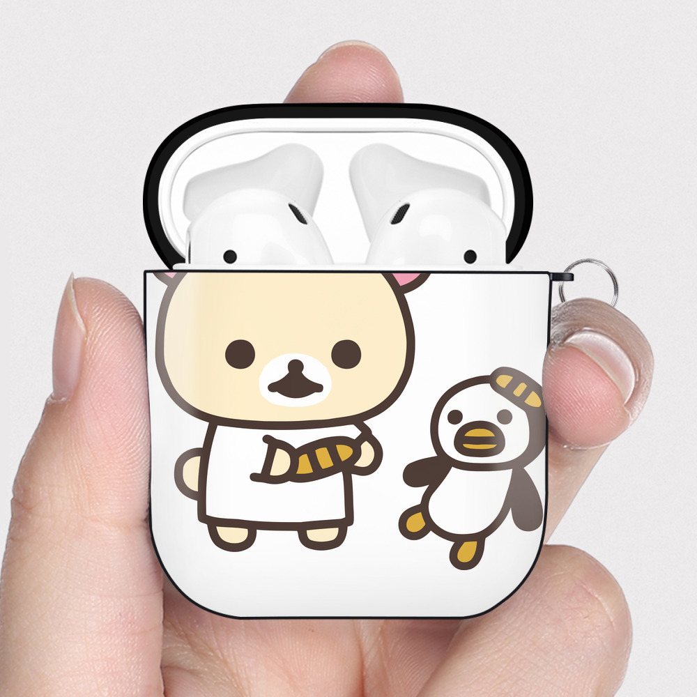 （画像用） リラックマ リラックマ キイロイトリ Rilakkuma Korilakkuma Kiiroitori AirPods 第2世代保護ケース ハードシェル ブラック 耐衝撃・防指紋・カラビナ付き