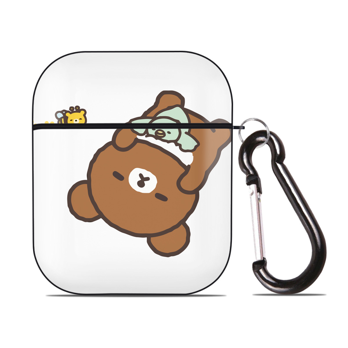 （画像用） リラックマ リラックマ キイロイトリ Rilakkuma Korilakkuma Kiiroitori AirPods 第2世代保護ケース ハードシェル ブラック 耐衝撃・防指紋・カラビナ付き