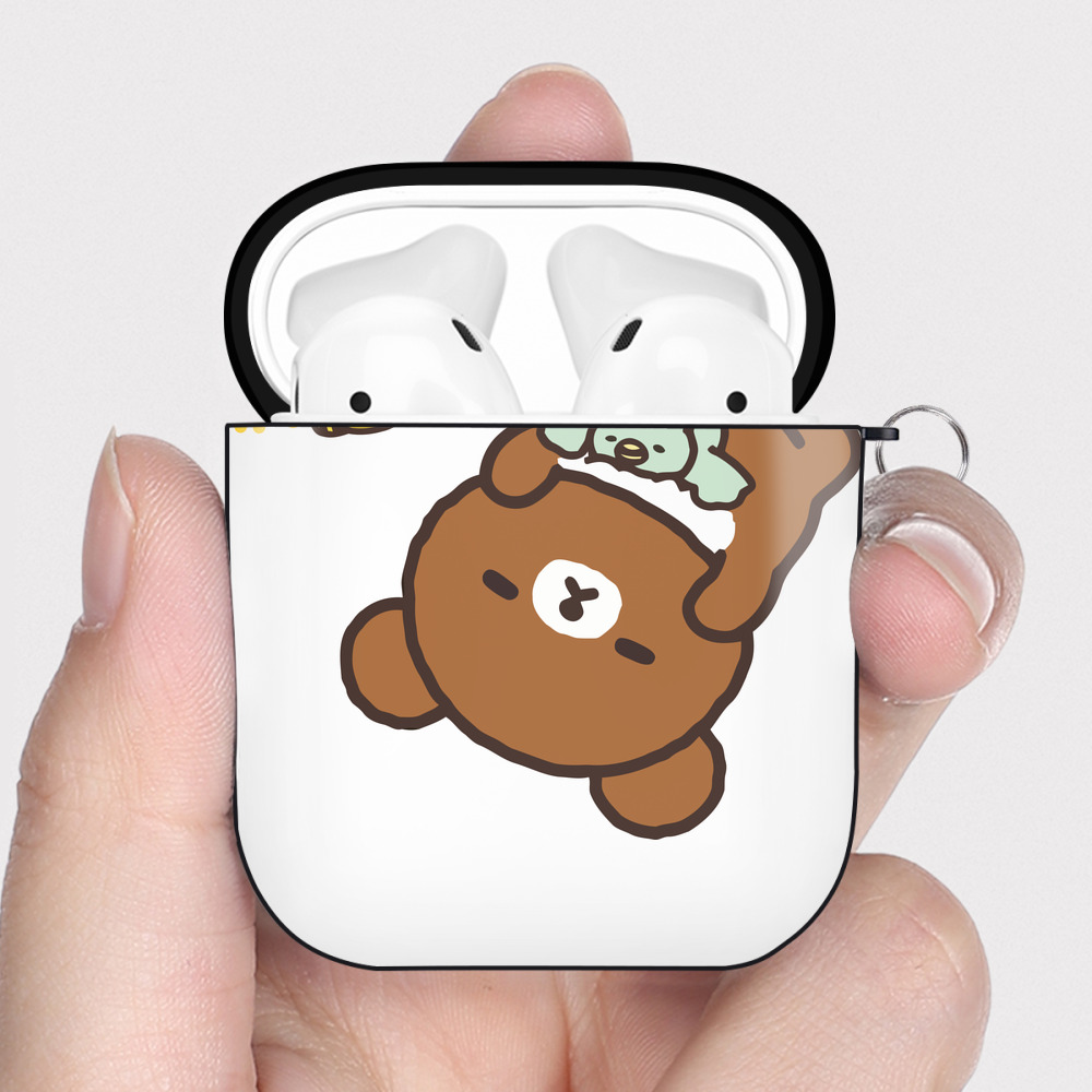 （画像用） リラックマ リラックマ キイロイトリ Rilakkuma Korilakkuma Kiiroitori AirPods 第2世代保護ケース ハードシェル ブラック 耐衝撃・防指紋・カラビナ付き