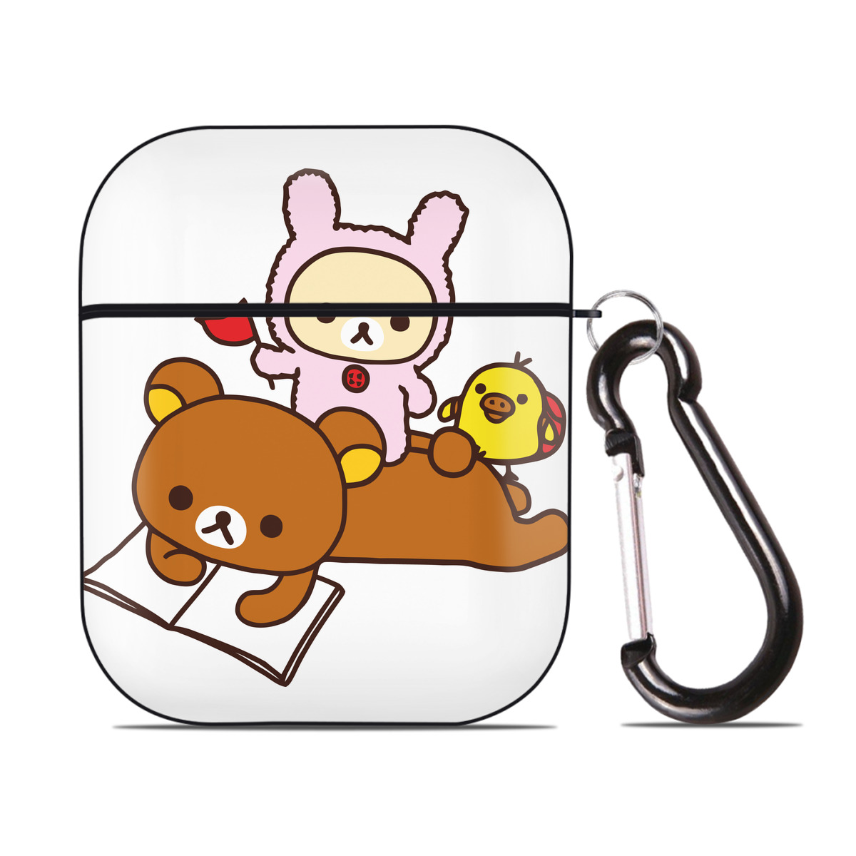 （画像用） リラックマ リラックマ キイロイトリ Rilakkuma Korilakkuma Kiiroitori AirPods 第2世代保護ケース ハードシェル ブラック 耐衝撃・防指紋・カラビナ付き