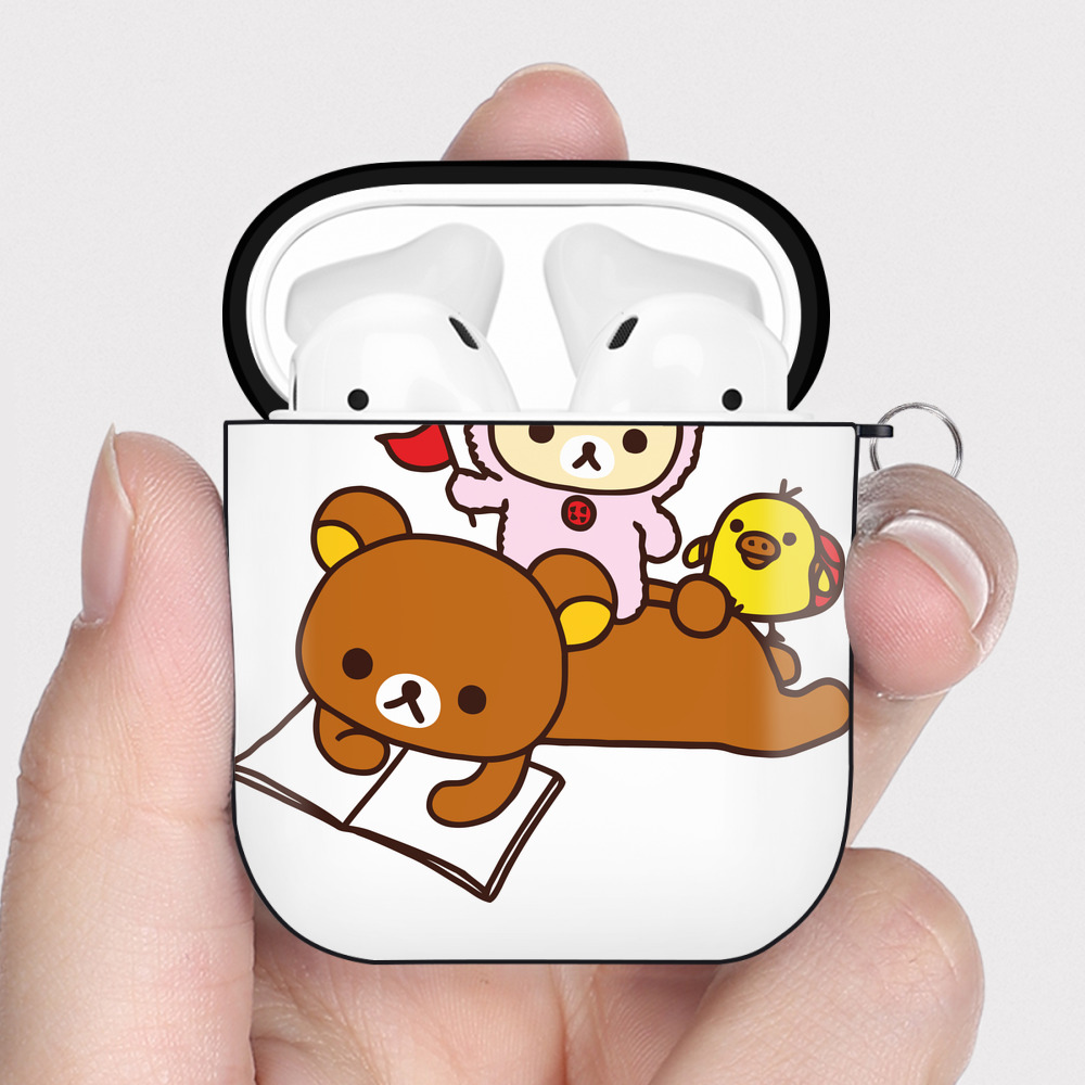 （画像用） リラックマ リラックマ キイロイトリ Rilakkuma Korilakkuma Kiiroitori AirPods 第2世代保護ケース ハードシェル ブラック 耐衝撃・防指紋・カラビナ付き