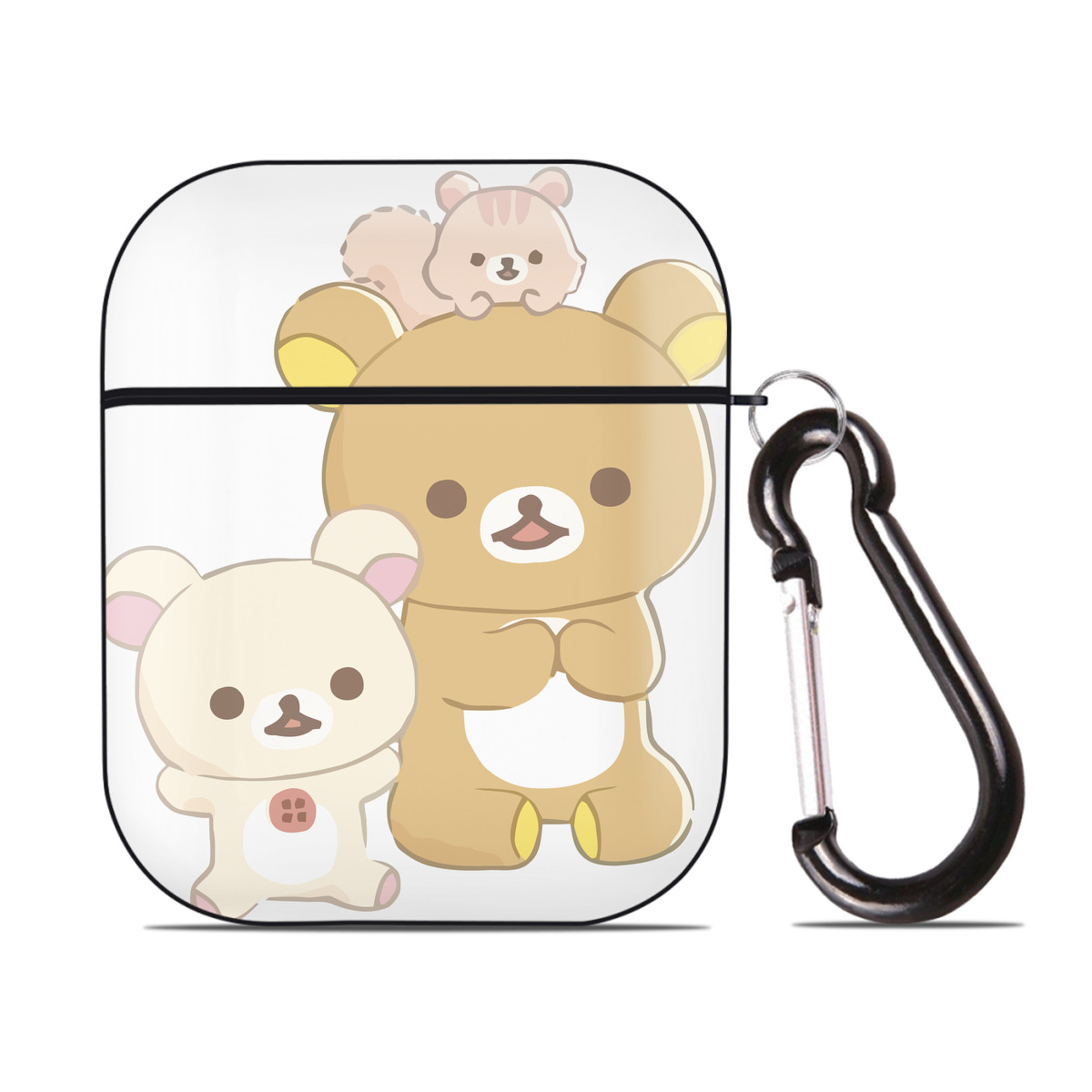 （画像用） リラックマ リラックマ キイロイトリ Rilakkuma Korilakkuma Kiiroitori AirPods 第2世代保護ケース ハードシェル ブラック 耐衝撃・防指紋・カラビナ付き